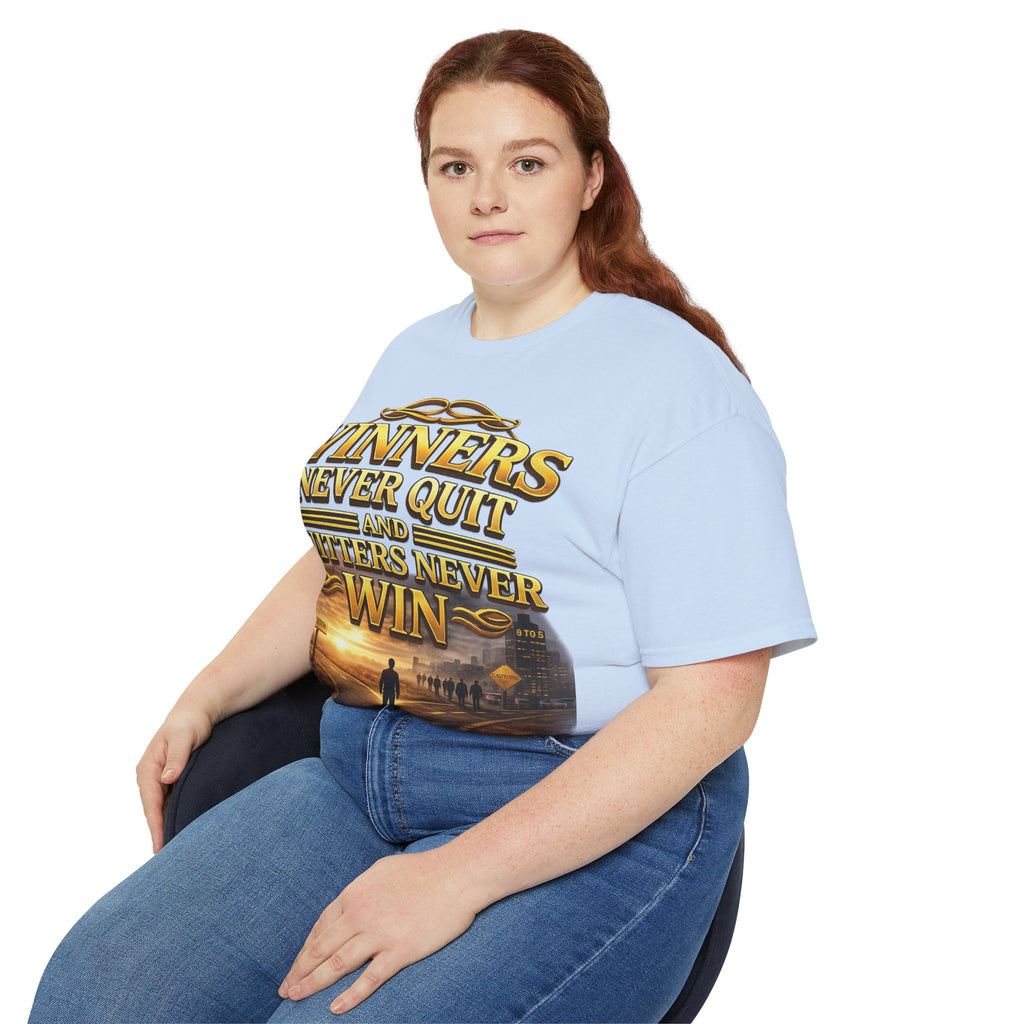 Winners Never Quit Inspirational Tee — Motivational Quote Shirt Printify