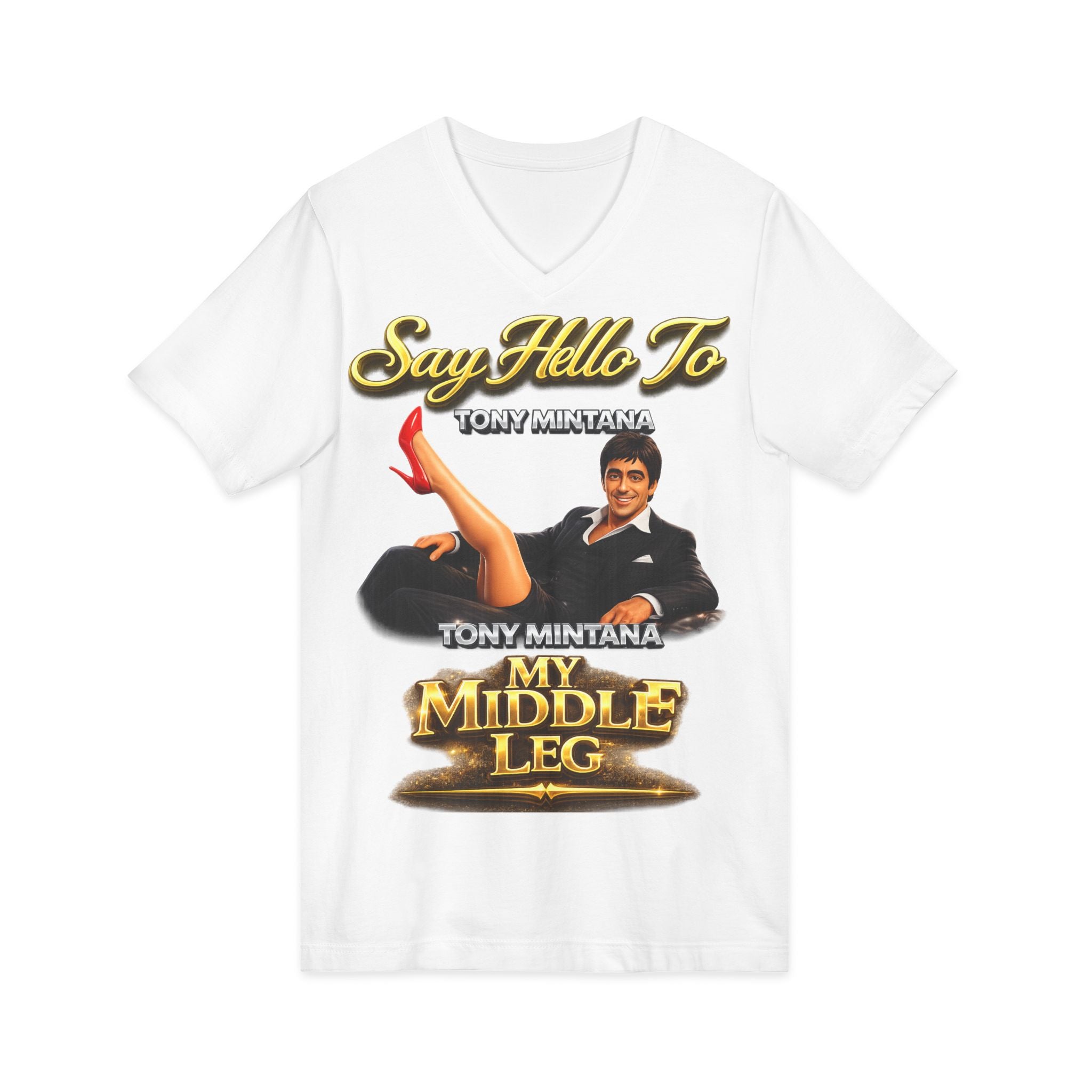 My Middle Leg V-Neck T‑Shirt — Say Hello To Tony Mintana Vintage Graphic Tee Printify