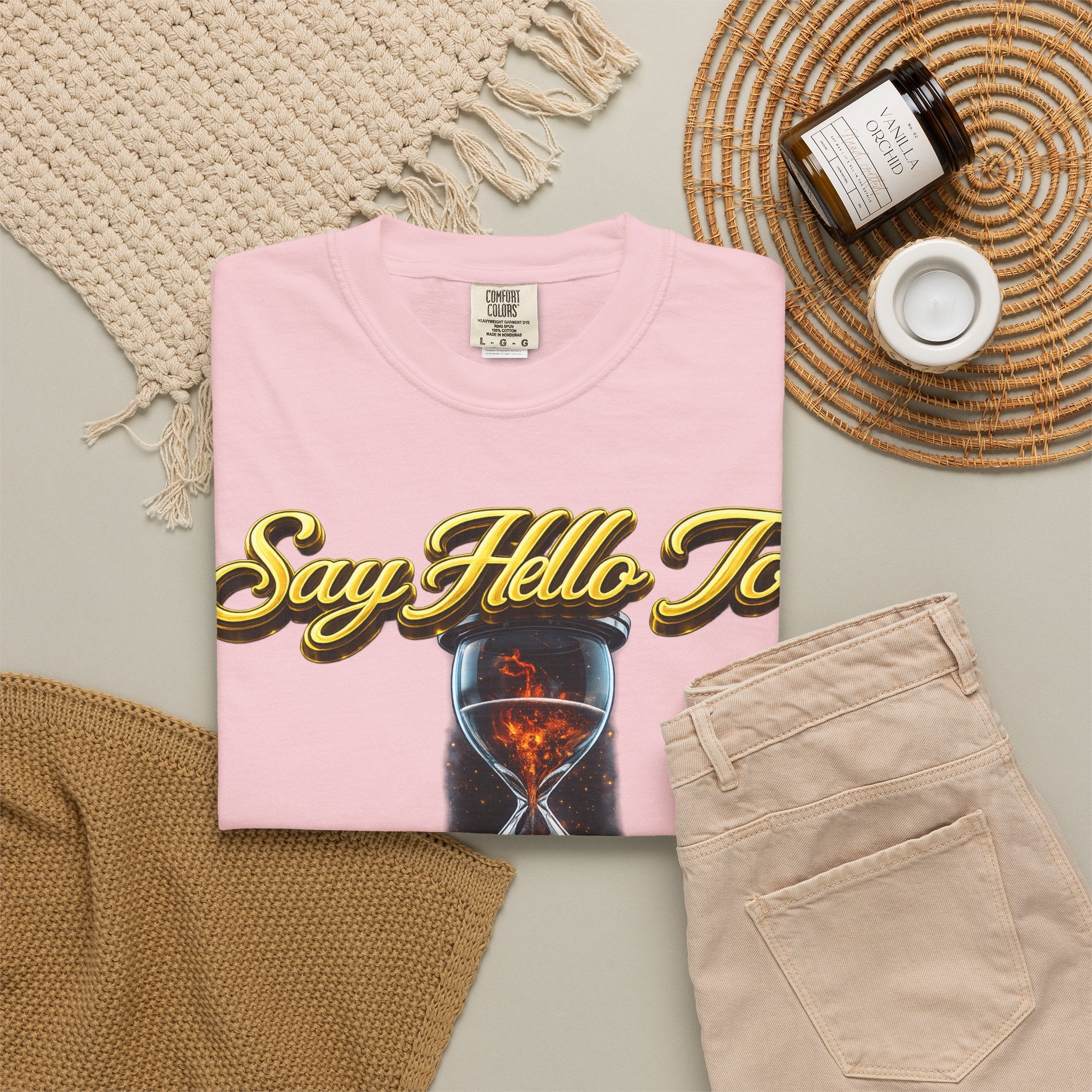 Say Hello To Time Hourglass Graphic T-Shirt — "The Only Conceivable Consistency Is Time" Printify