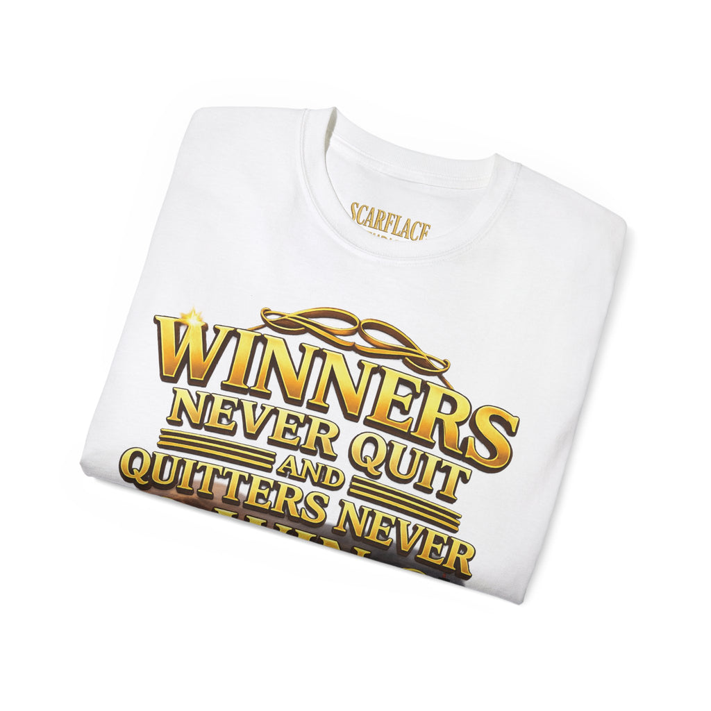 Winners Never Quit Inspirational Tee — Motivational Quote Shirt Printify