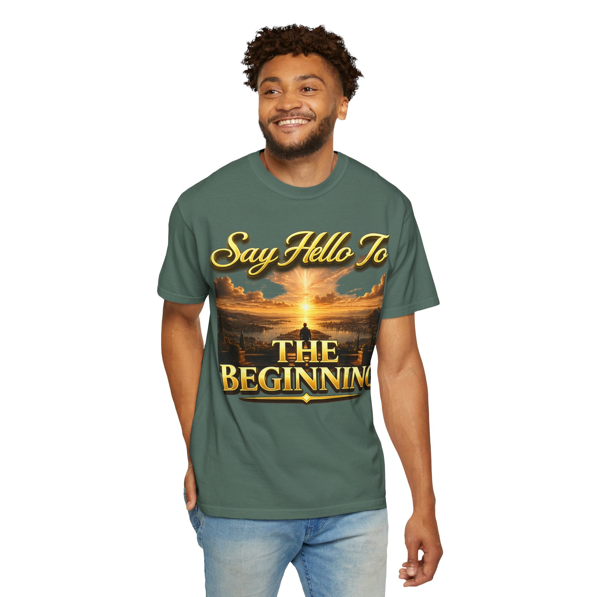 Inspirational 'Say Hello to The Beginning' Sunrise T-Shirt Printify