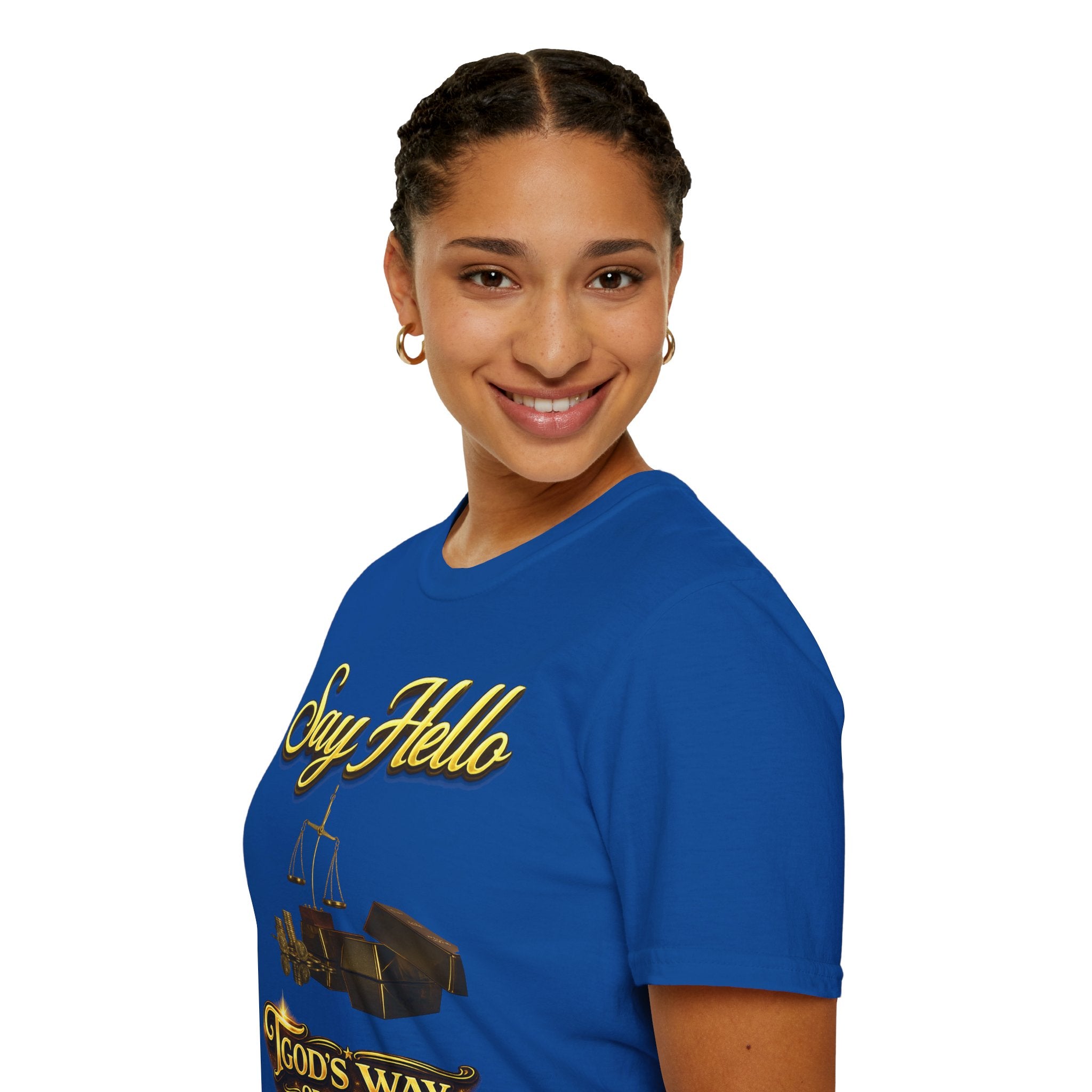 T-Shirt — "Say Hello" Money & Faith Graphic Tee (God's Way You Make Too Much Money) Printify