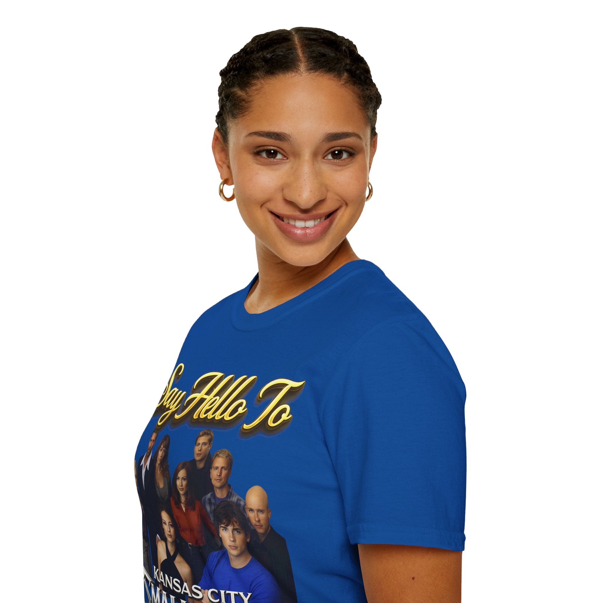 Smallville Cast T-Shirt – "Say Hello To" Kansas City Retro TV Logo Printify