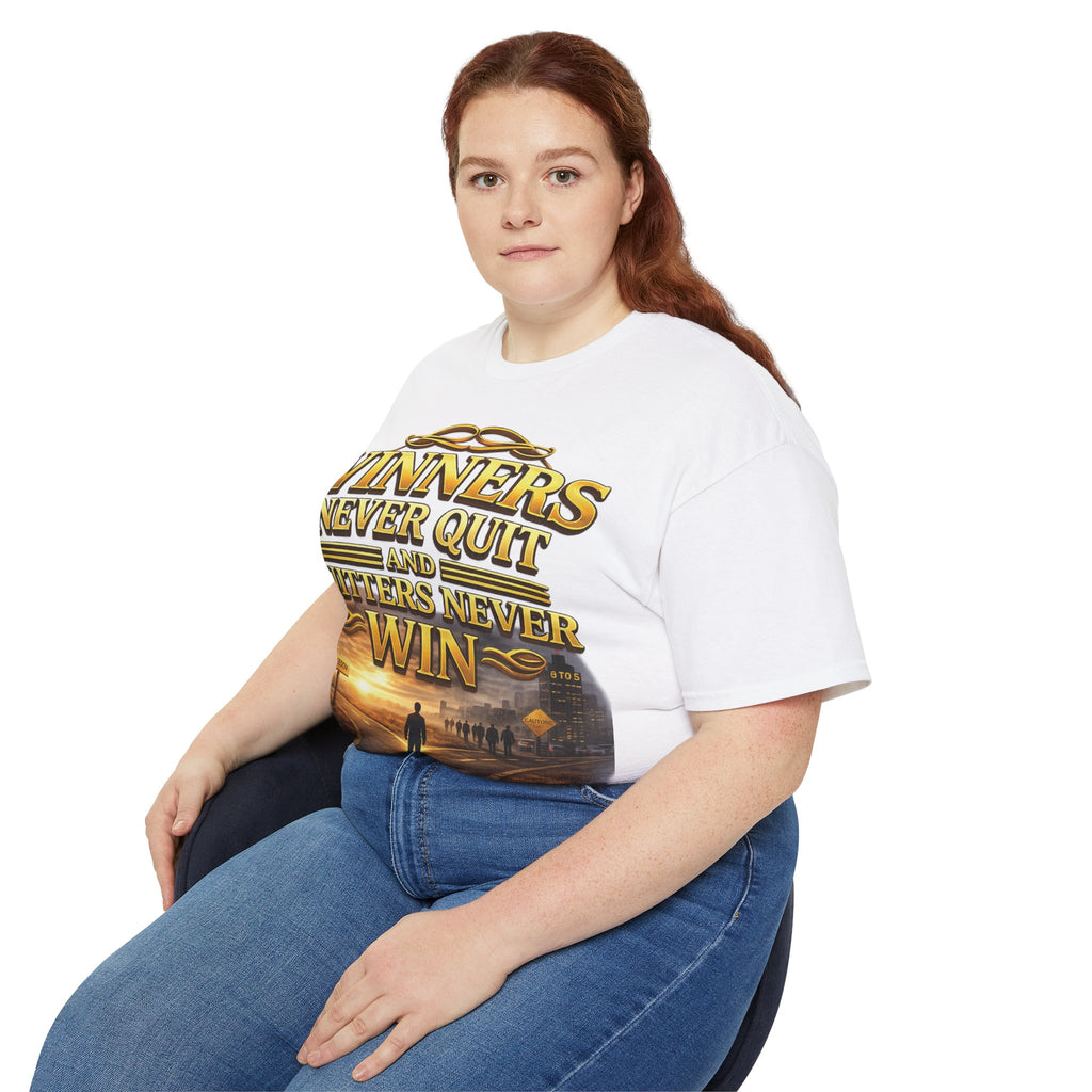 Winners Never Quit Inspirational Tee — Motivational Quote Shirt Printify