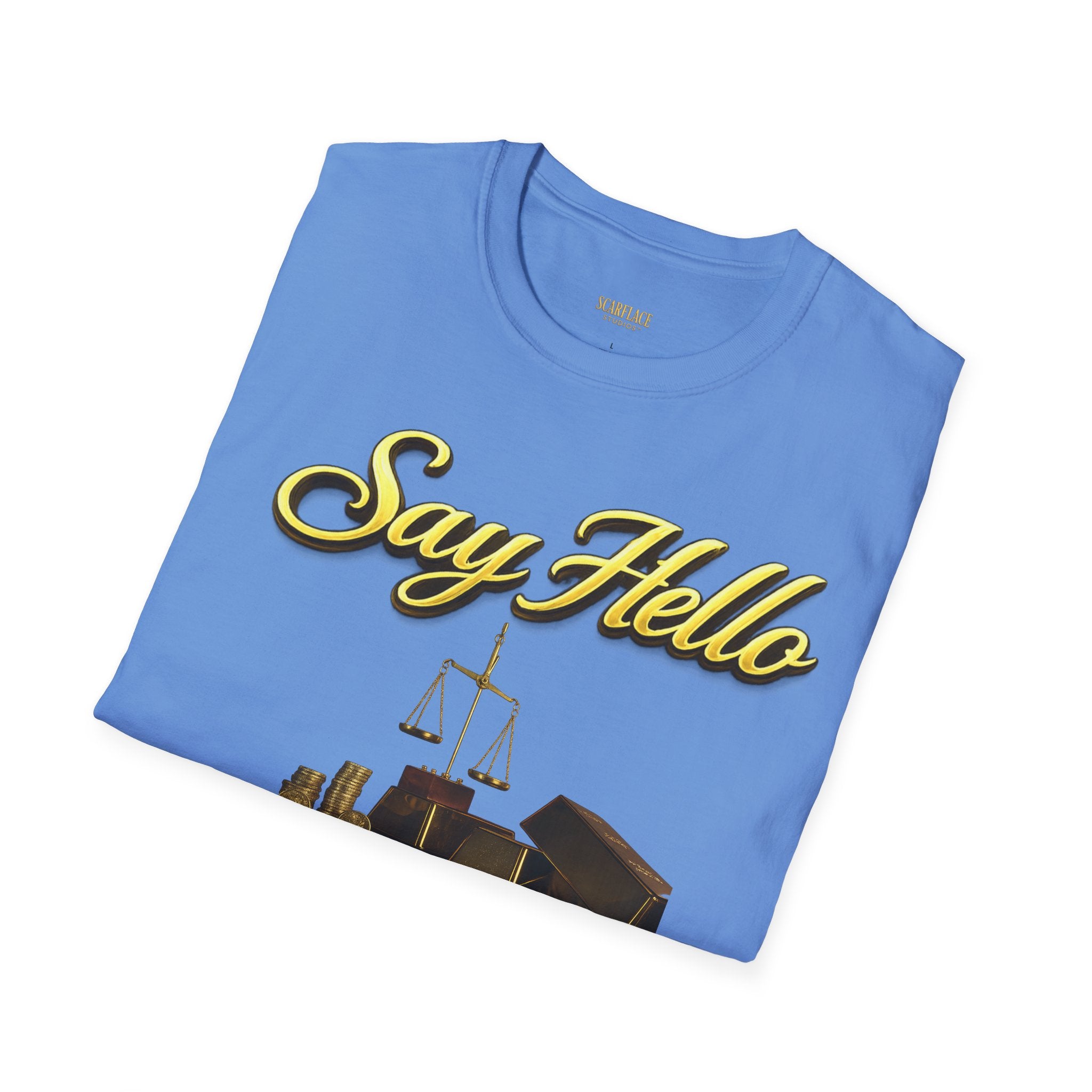 T-Shirt — "Say Hello" Money & Faith Graphic Tee (God's Way You Make Too Much Money) Printify