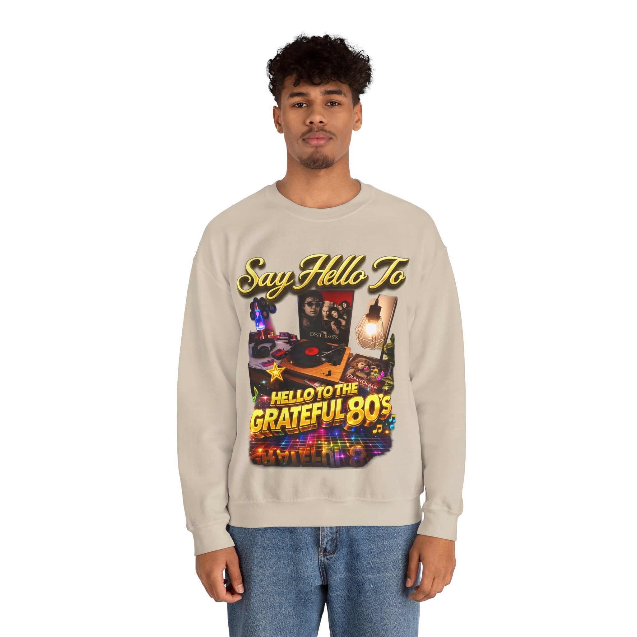 Grateful 80s Crewneck Sweatshirt — “say hello to the grateful 80's” Retro Vibe Printify