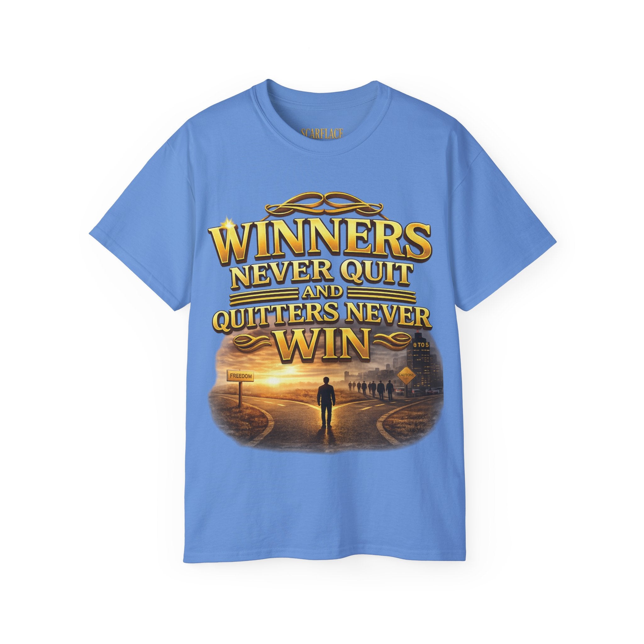 Winners Never Quit Inspirational Tee — Motivational Quote Shirt Printify