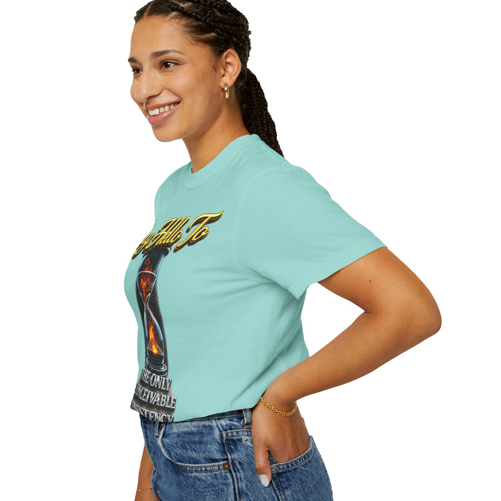Say Hello To Time Hourglass Graphic T-Shirt — "The Only Conceivable Consistency Is Time" Printify