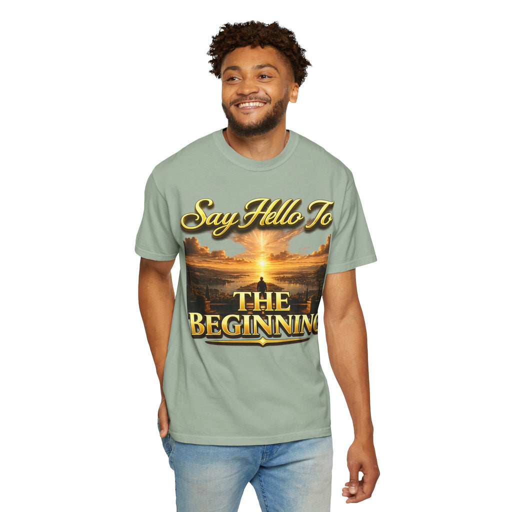 Inspirational 'Say Hello to The Beginning' Sunrise T-Shirt Printify