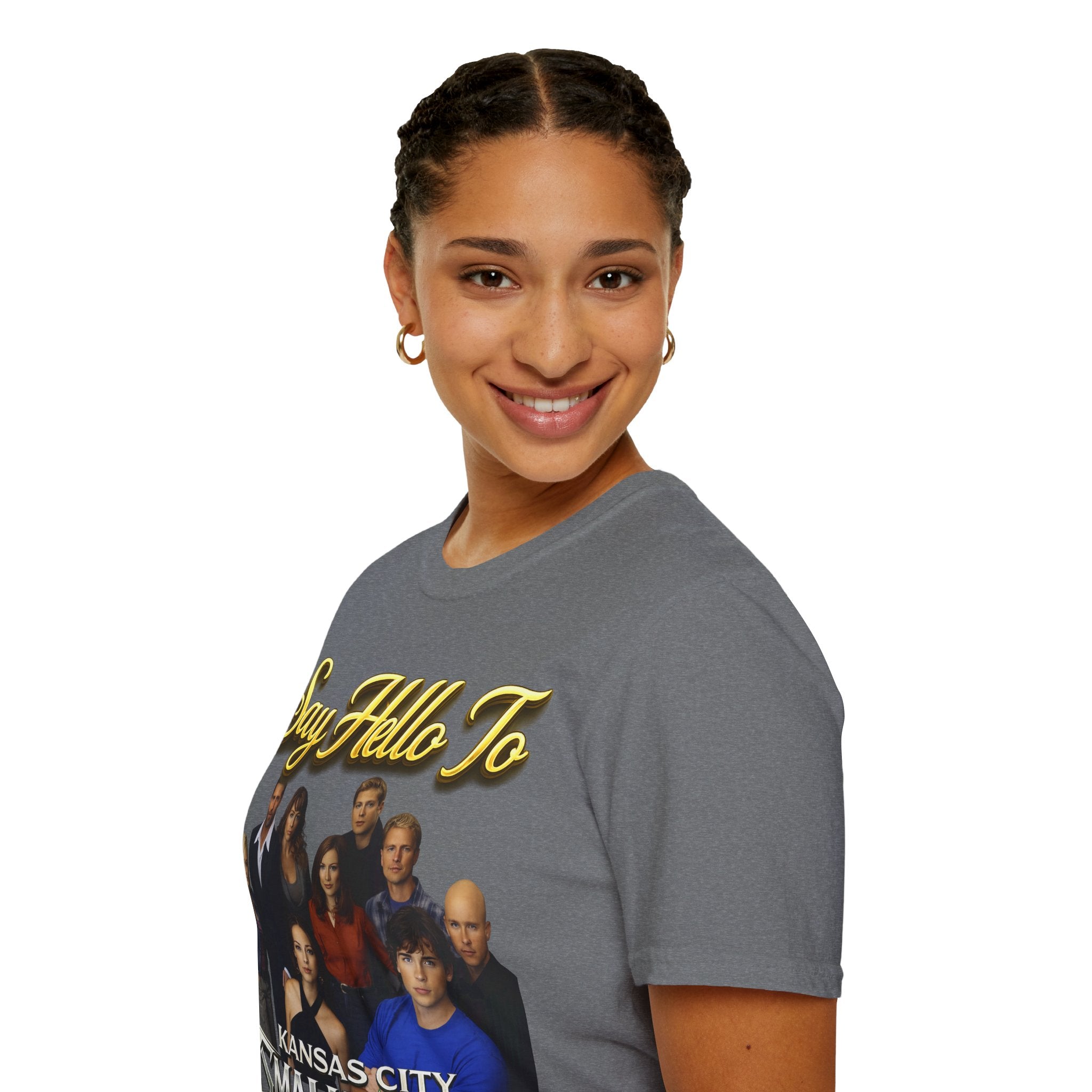 Smallville Cast T-Shirt – "Say Hello To" Kansas City Retro TV Logo Printify