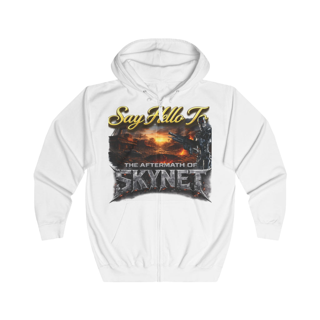 Skynet Aftermath Zip Hoodie — "Say Hello To" Post-Apocalyptic Graphic Hoodie Printify