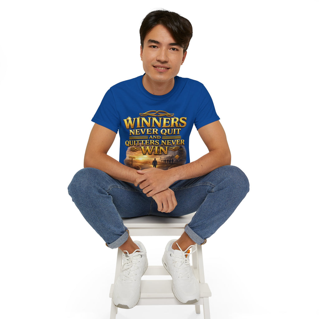 Winners Never Quit Inspirational Tee — Motivational Quote Shirt Printify
