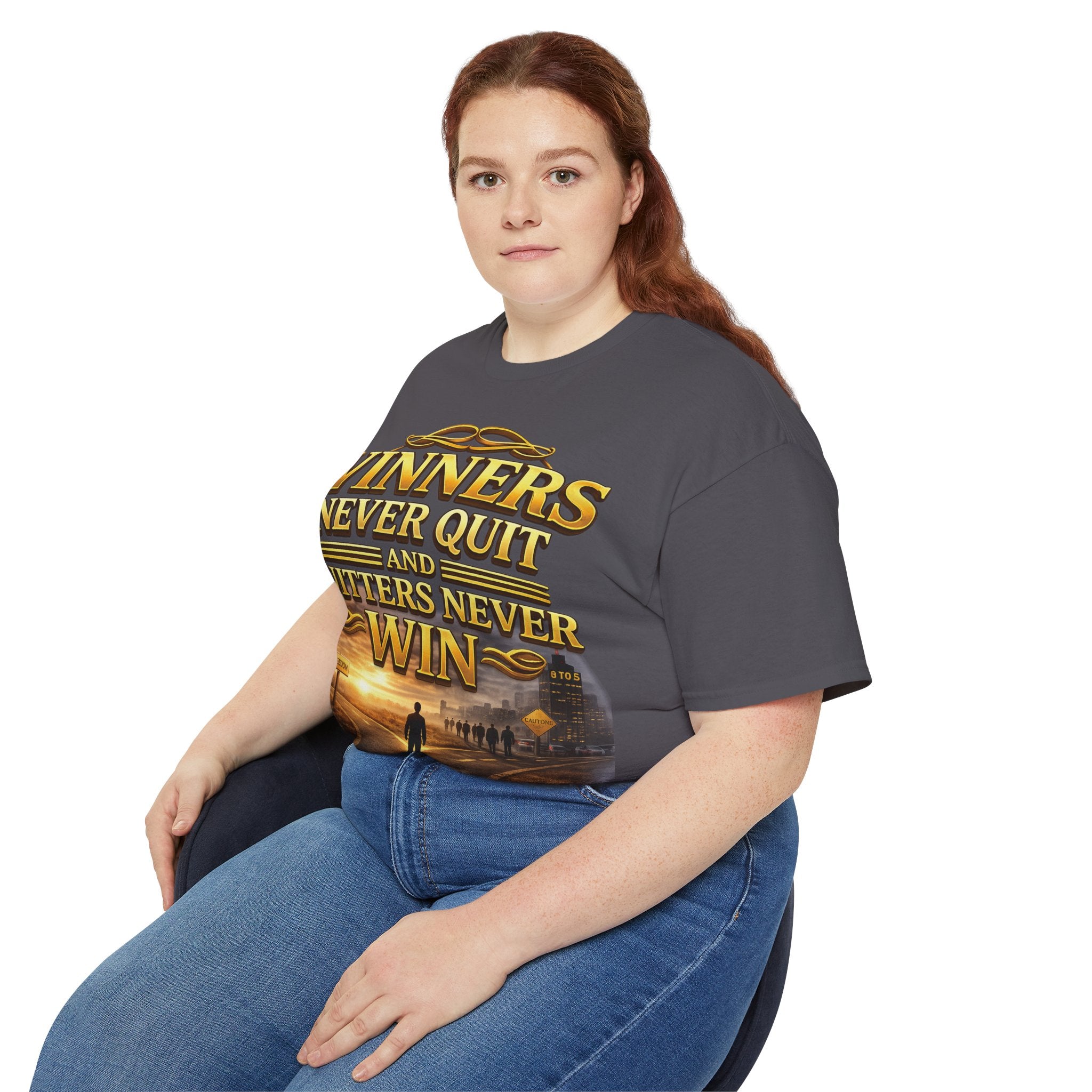 Winners Never Quit Inspirational Tee — Motivational Quote Shirt Printify