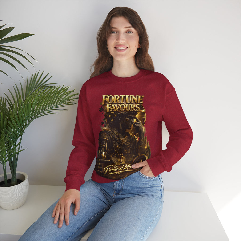 Crewneck Sweatshirt — "Fortune Favors the Prepared Mind" Motivational Design Printify