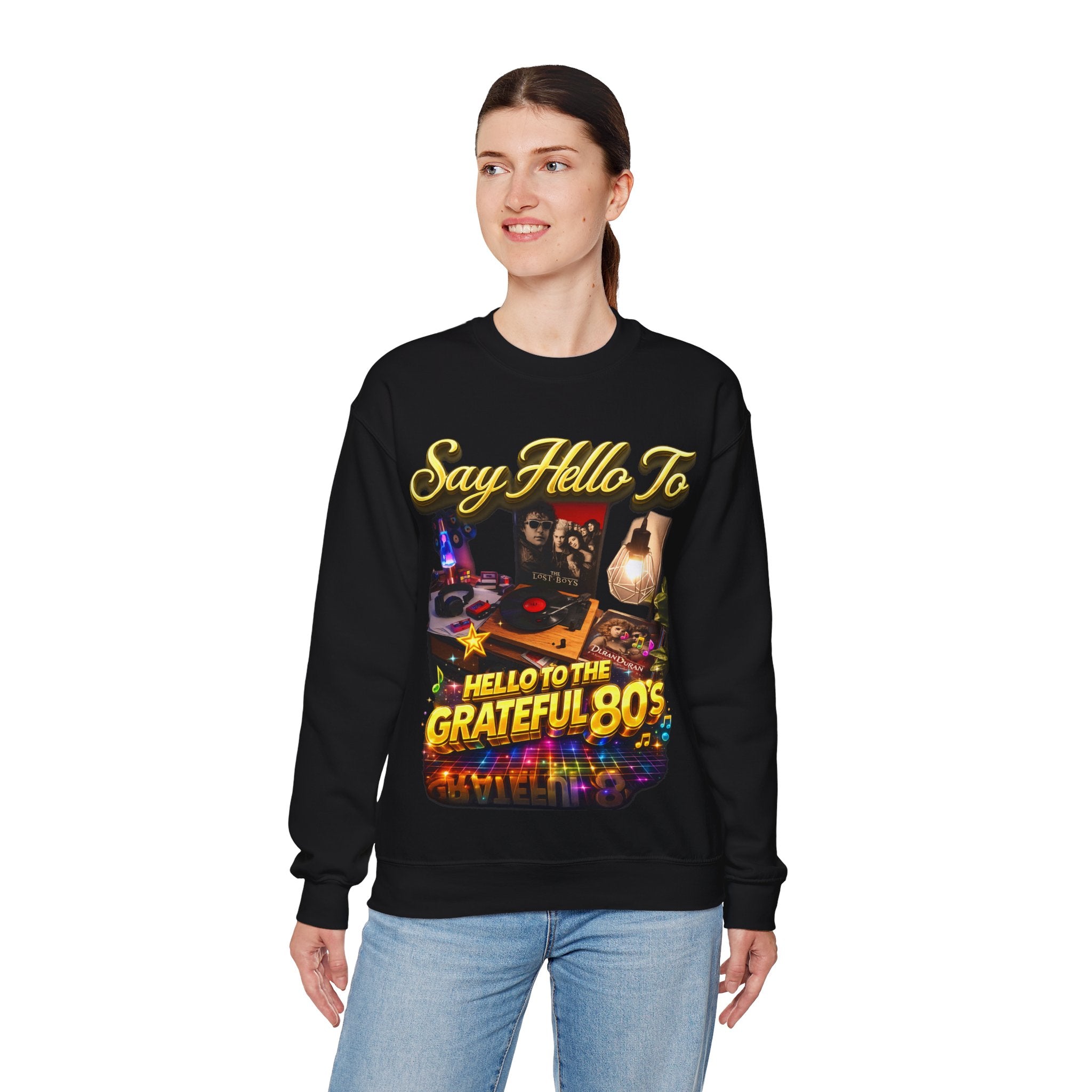Grateful 80s Crewneck Sweatshirt — “say hello to the grateful 80's” Retro Vibe Printify