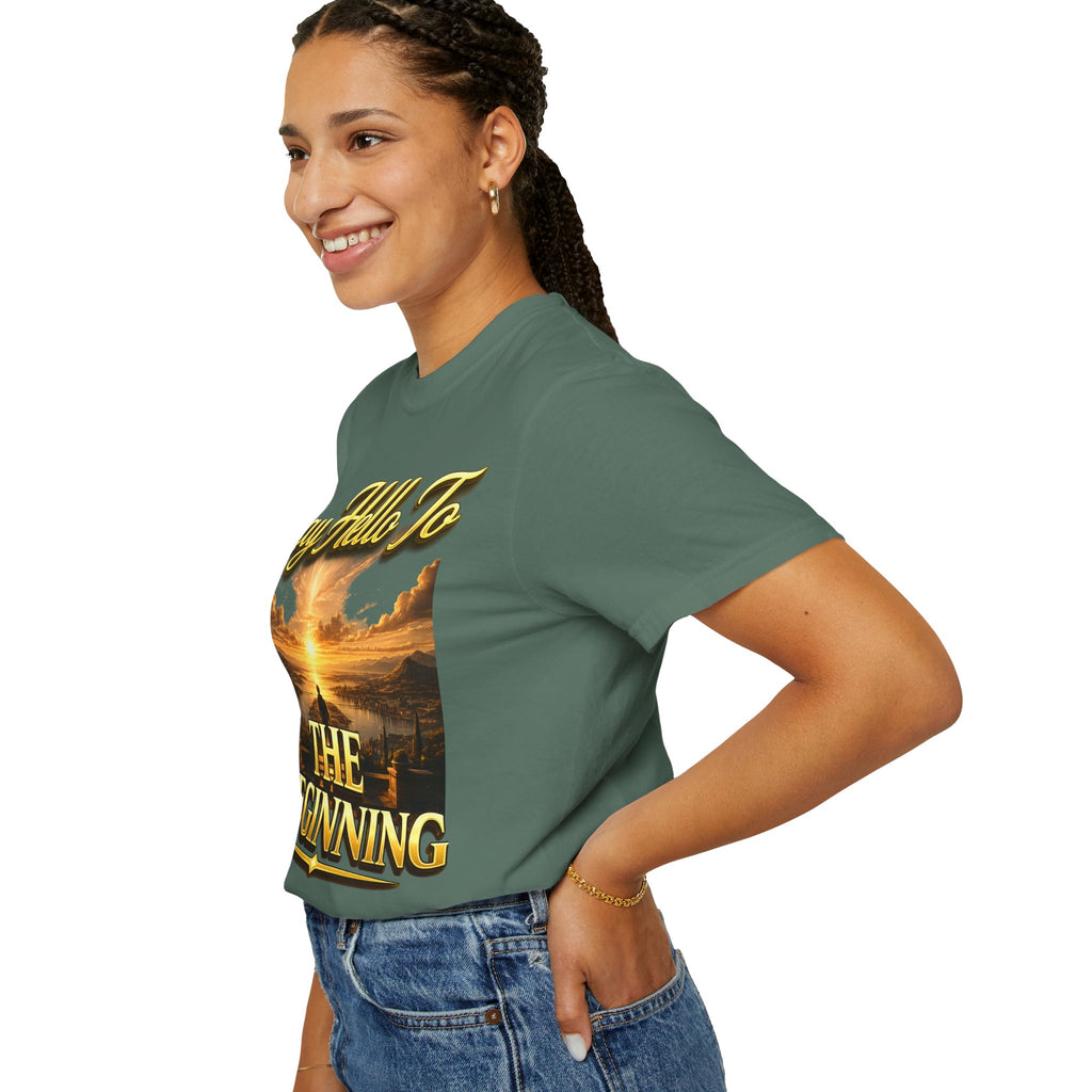 Inspirational 'Say Hello to The Beginning' Sunrise T-Shirt Printify