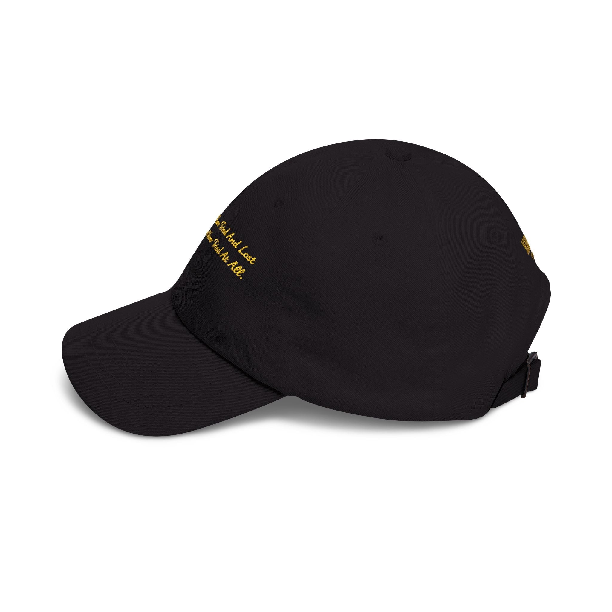 Gold Script "Dad" Cap — Minimal White Baseball Hat Printify