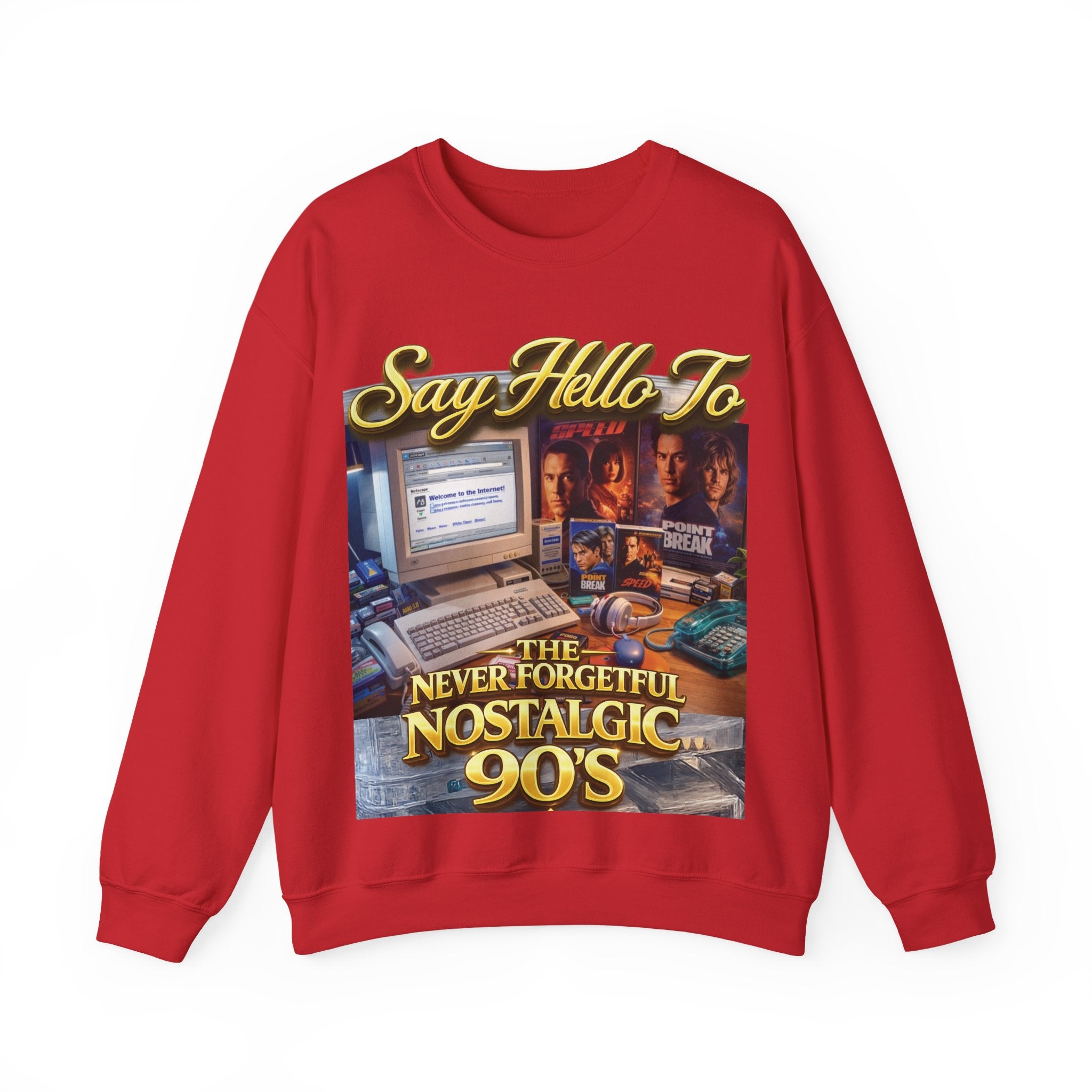 90s Nostalgia Crewneck Sweatshirt – "Say Hello To The Never Forgetful Nostalgic 90's" Printify