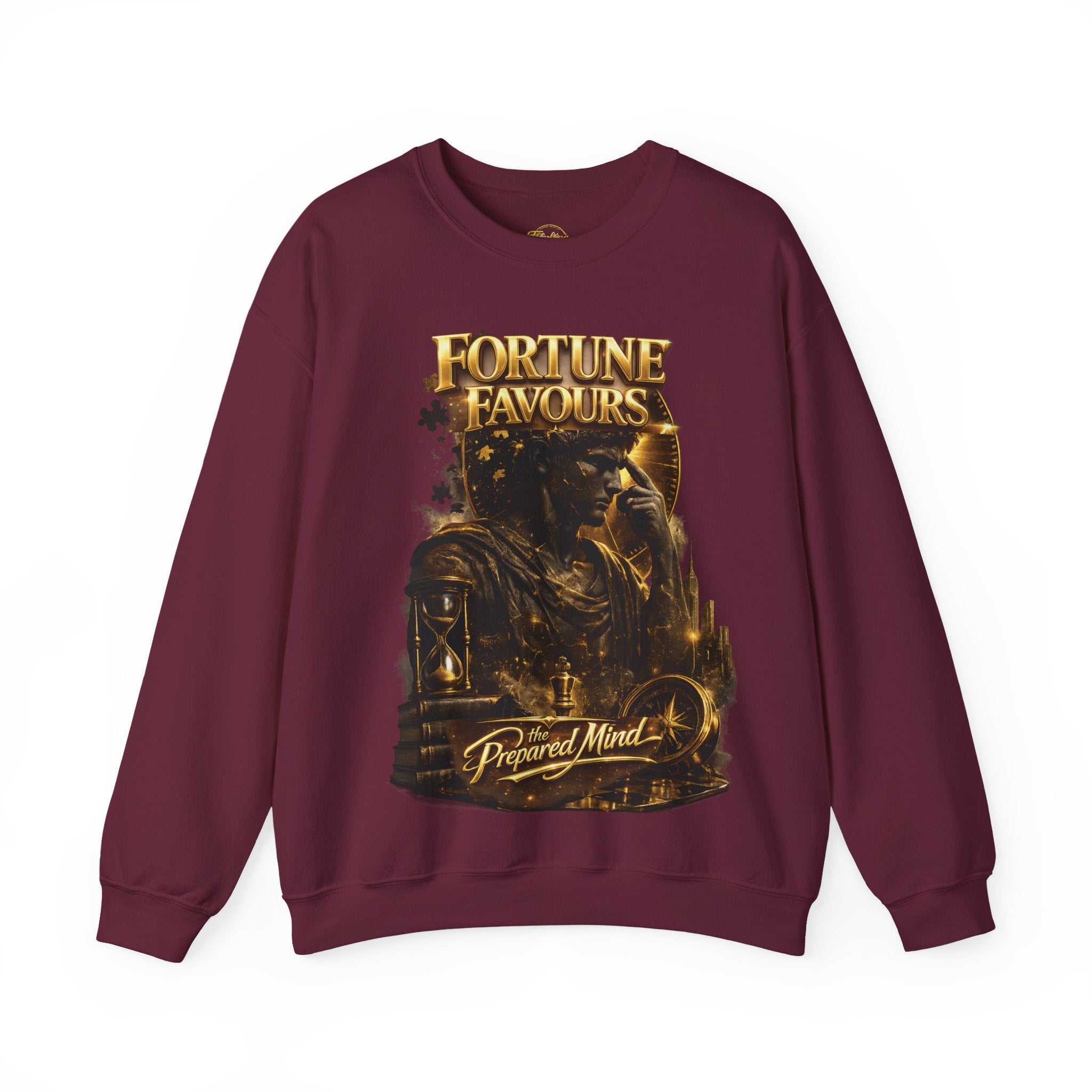 Crewneck Sweatshirt — "Fortune Favors the Prepared Mind" Motivational Design Printify