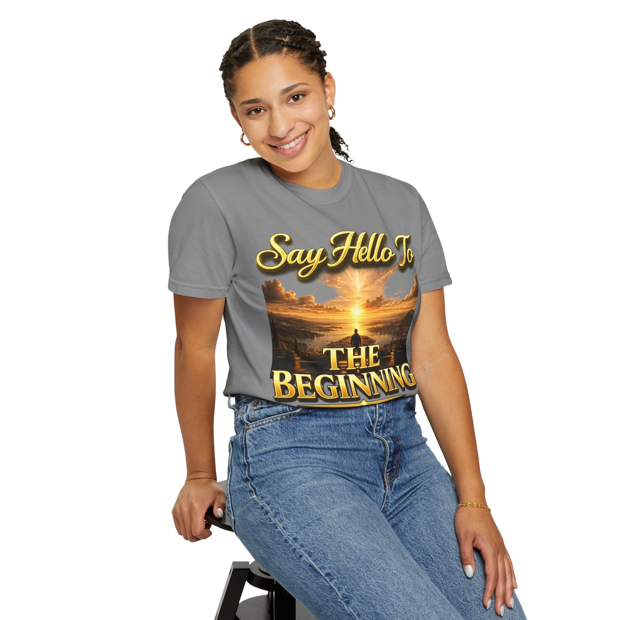 Inspirational 'Say Hello to The Beginning' Sunrise T-Shirt Printify