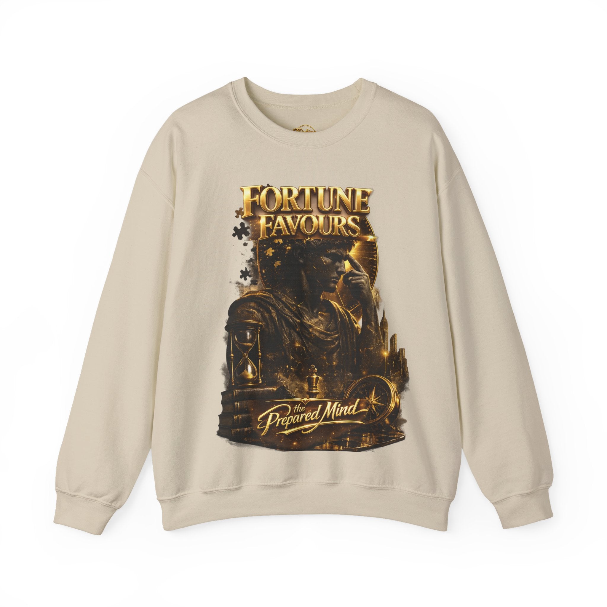 Crewneck Sweatshirt — "Fortune Favors the Prepared Mind" Motivational Design Printify