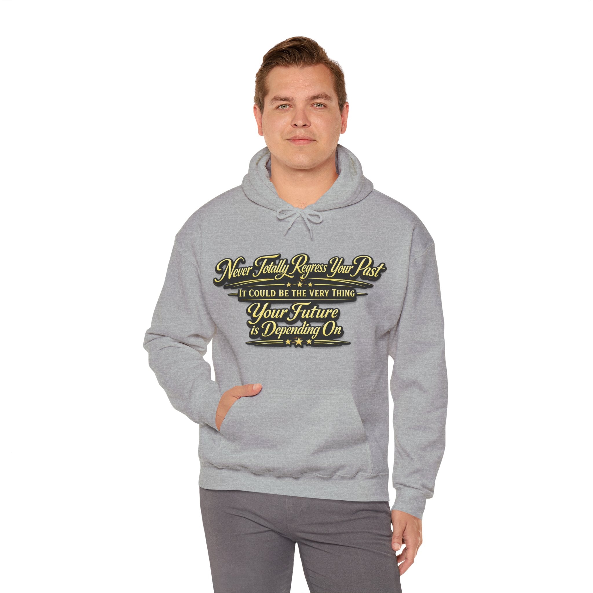 Inspirational Hoodie – “Never Letting Regret Your Past” Motivational City Night Sweatshirt Printify
