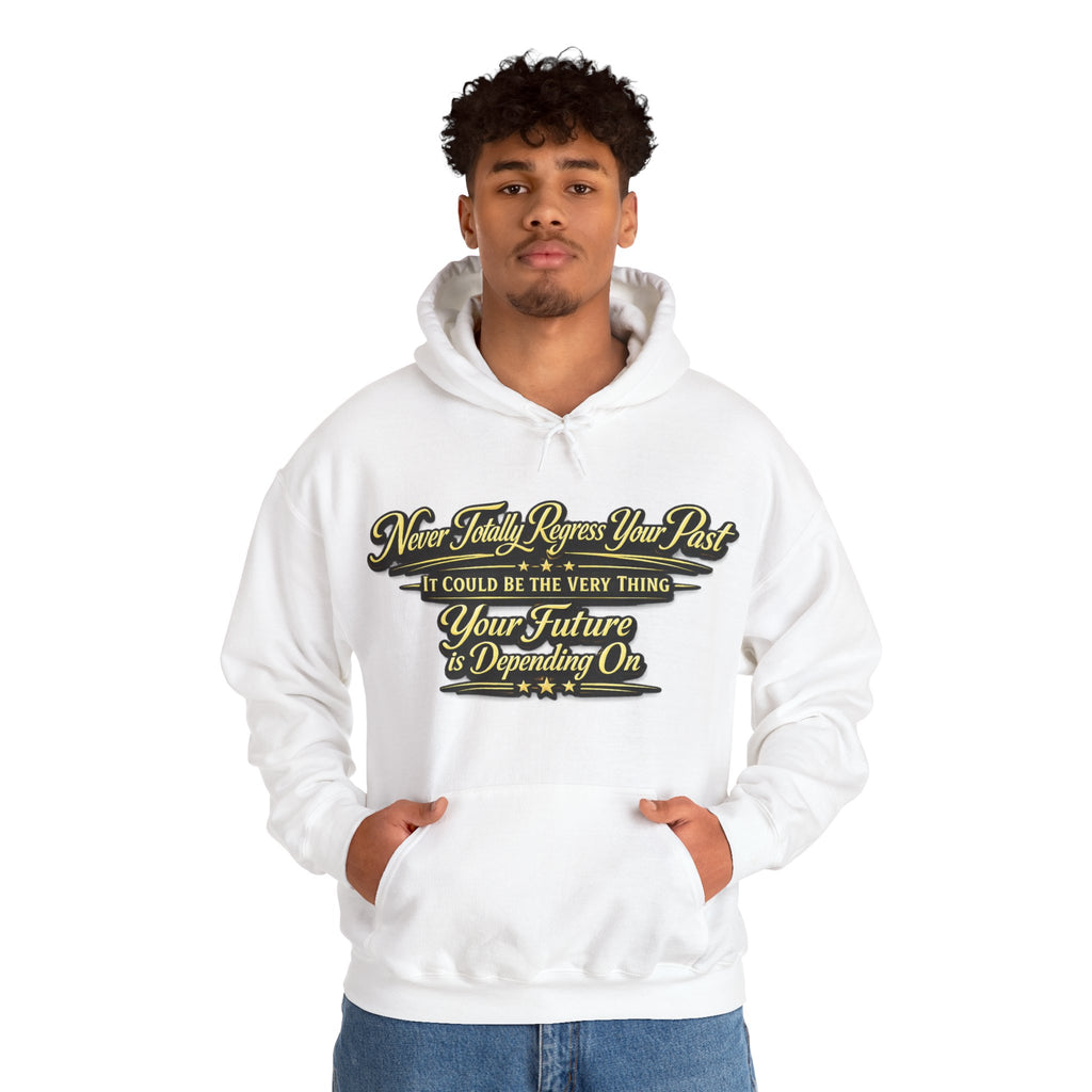 Inspirational Hoodie – “Never Letting Regret Your Past” Motivational City Night Sweatshirt Printify