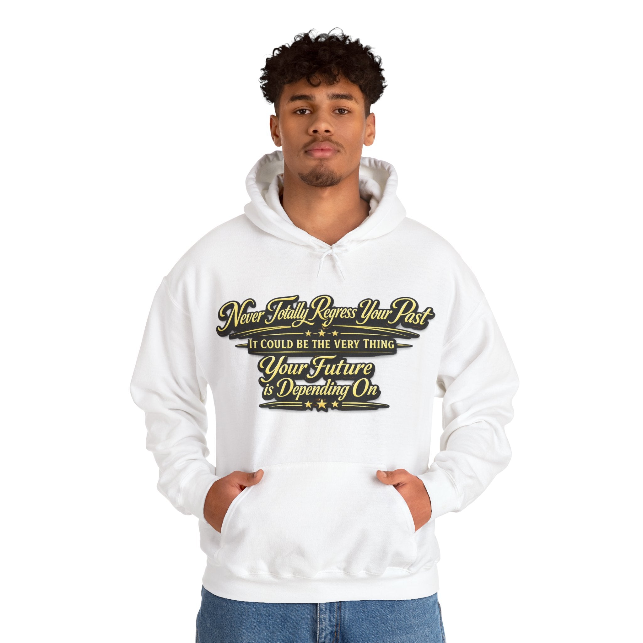 Inspirational Hoodie – “Never Letting Regret Your Past” Motivational City Night Sweatshirt Printify