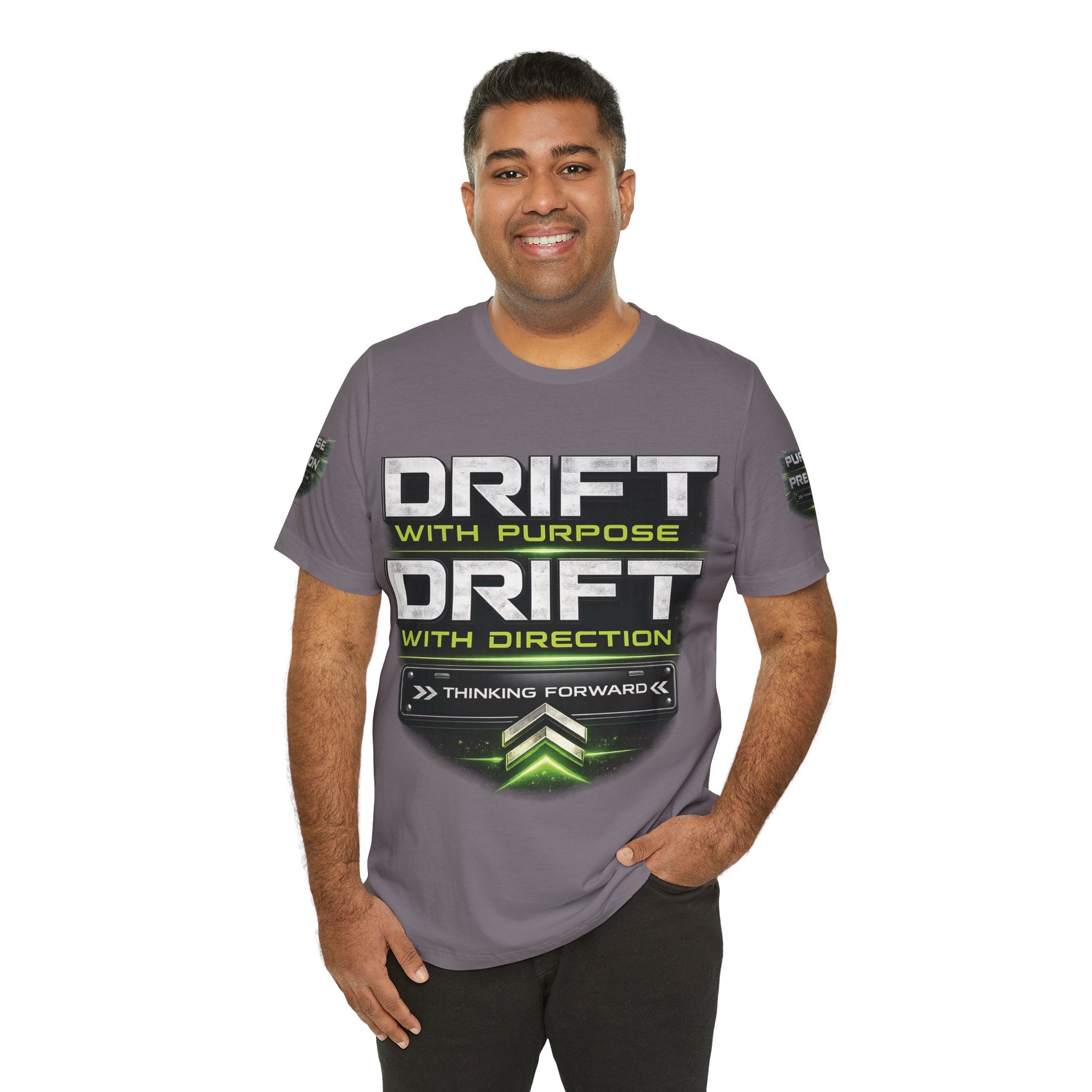 Drift With Direction Graphic Tee — 'Drift with Purpose / Thinking Forward' Racing T-Shirt Printify