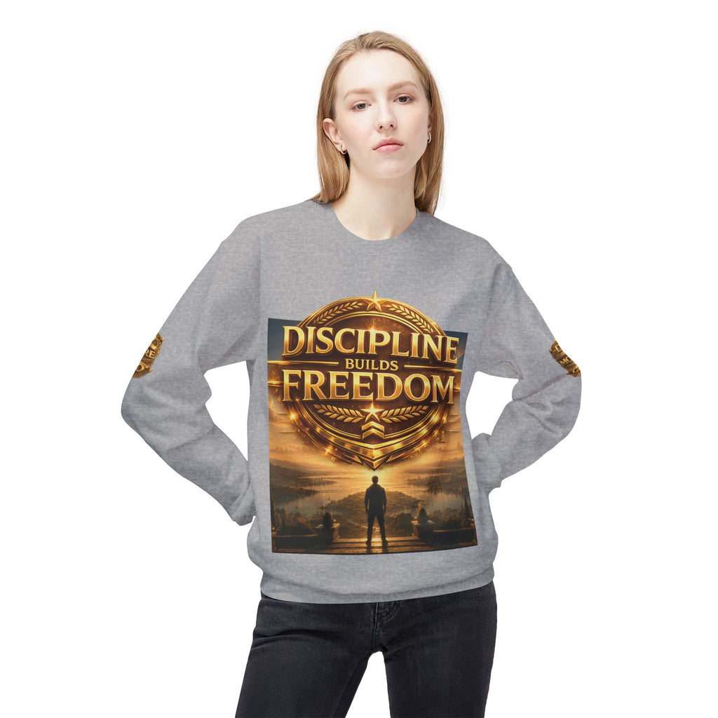 Discipline Builds Freedom Crewneck Sweatshirt – Motivational Fitness & Success Pullover Printify