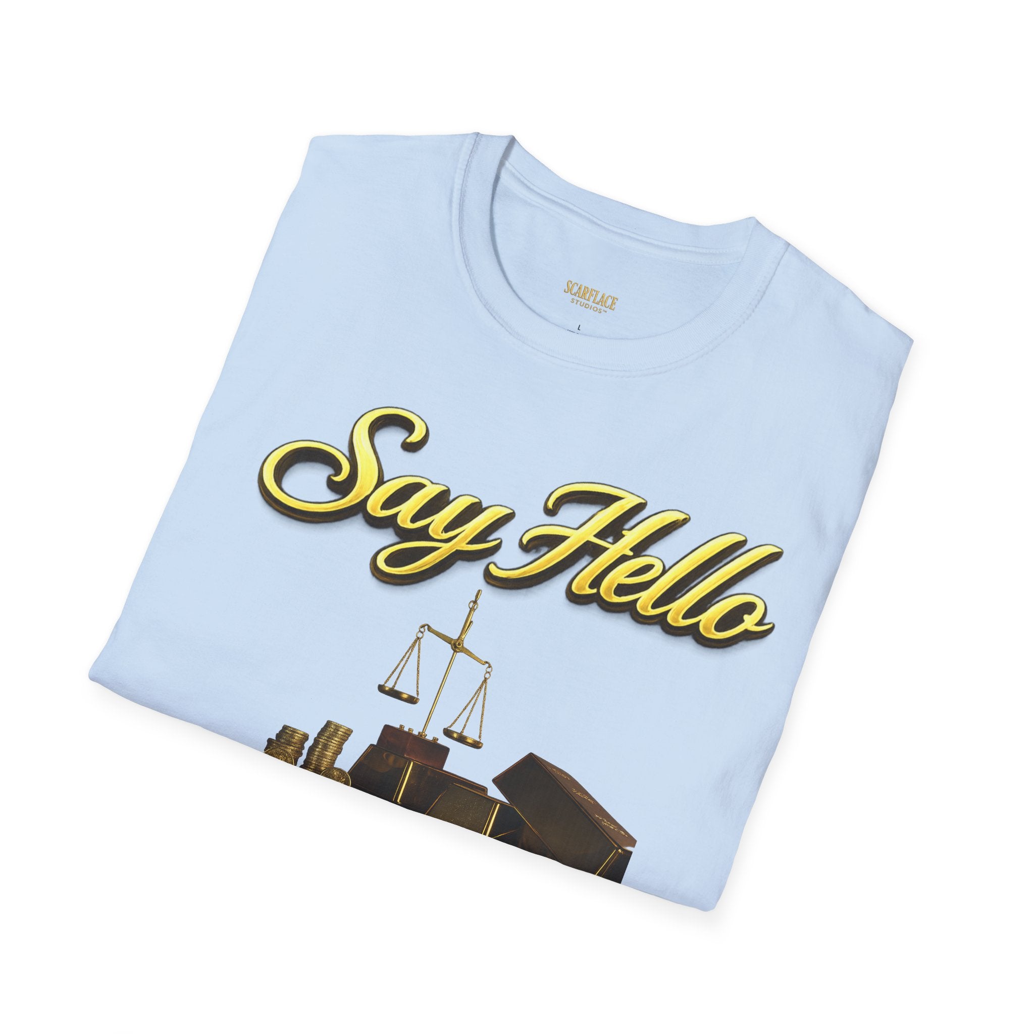 T-Shirt — "Say Hello" Money & Faith Graphic Tee (God's Way You Make Too Much Money) Printify