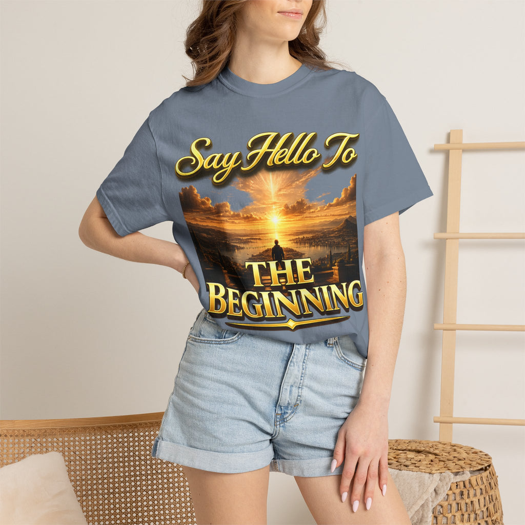 Inspirational 'Say Hello to The Beginning' Sunrise T-Shirt Printify