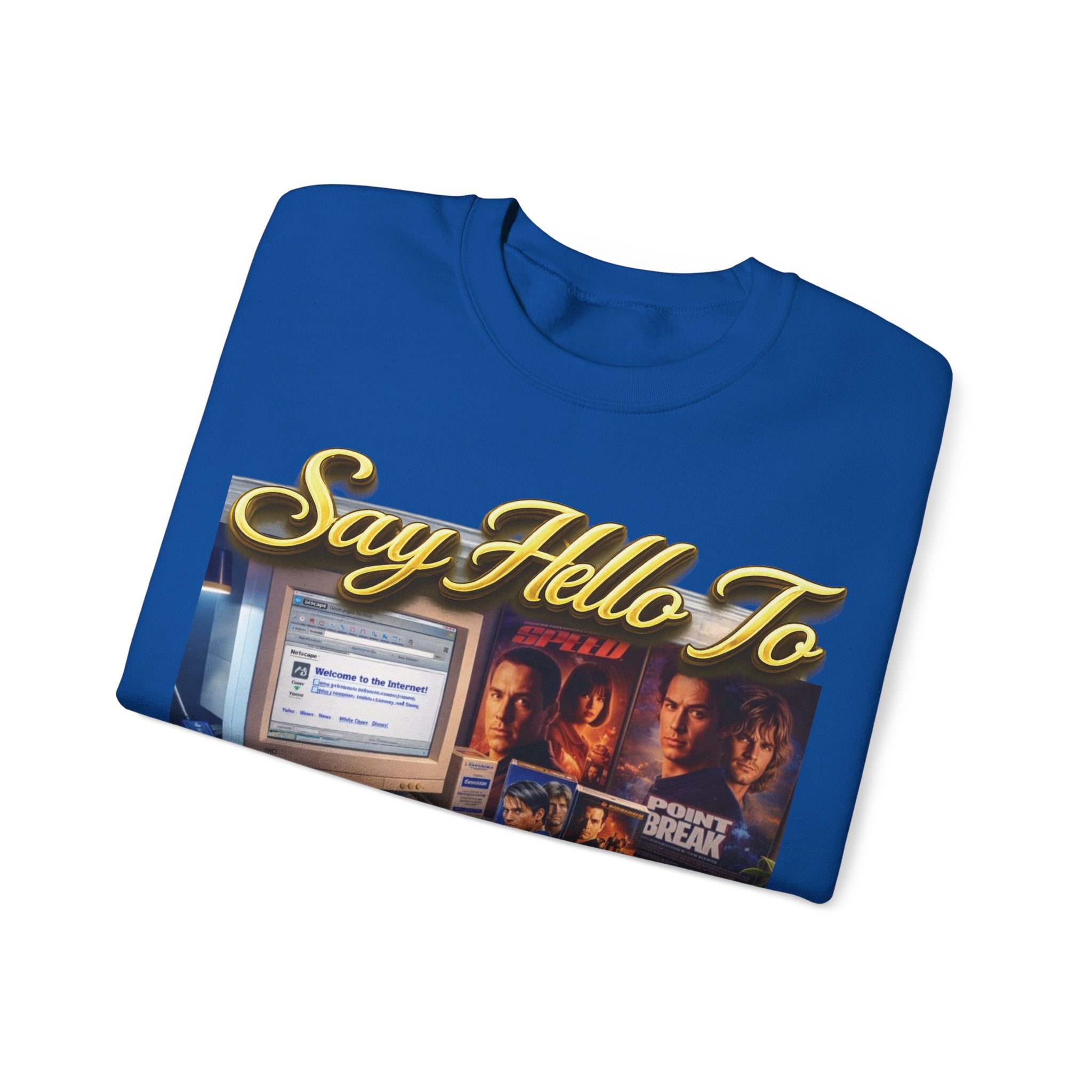 90s Nostalgia Crewneck Sweatshirt – "Say Hello To The Never Forgetful Nostalgic 90's" Printify