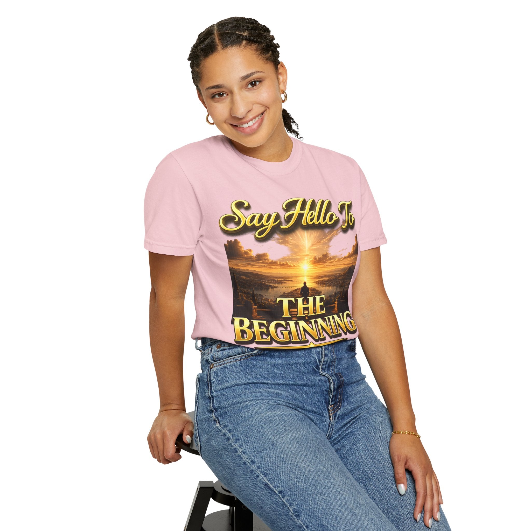 Inspirational 'Say Hello to The Beginning' Sunrise T-Shirt Printify