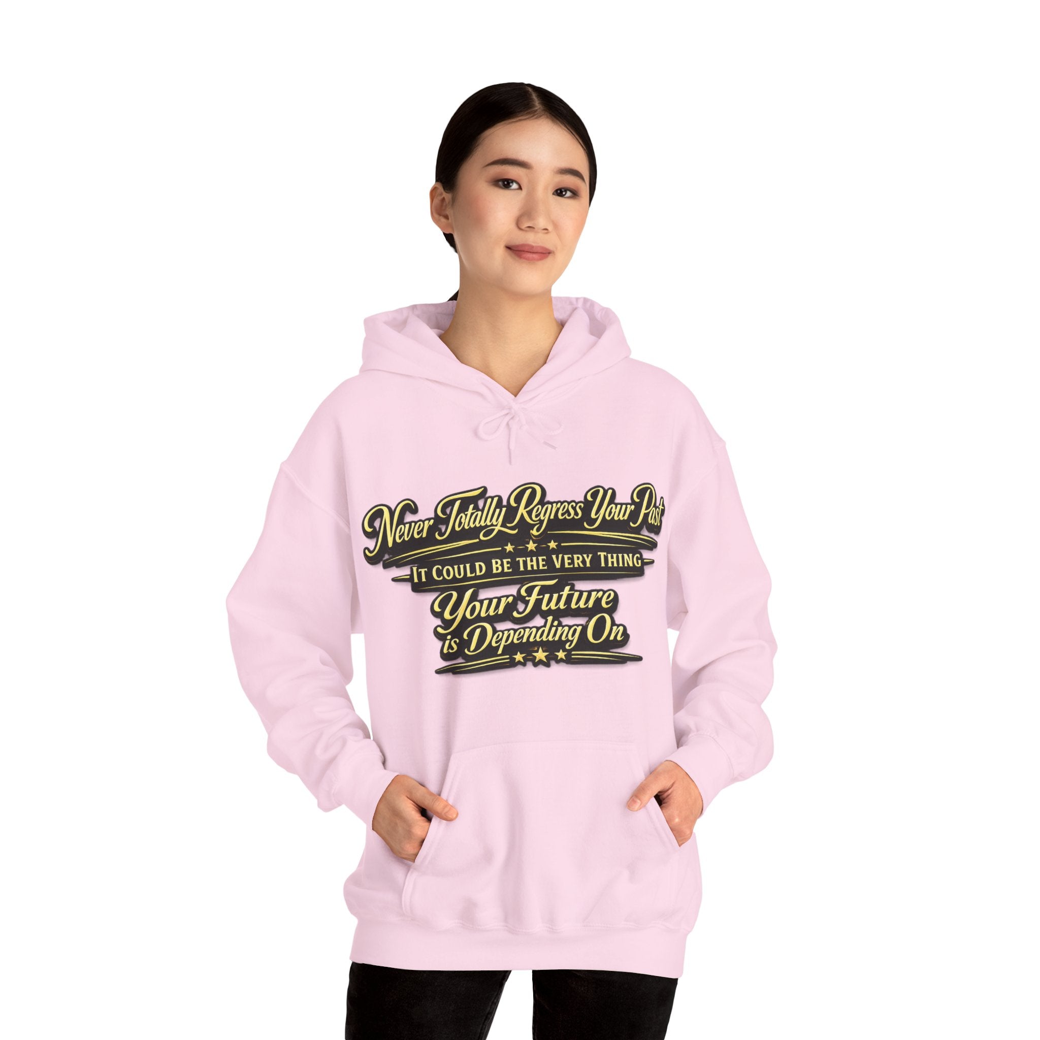 Inspirational Hoodie – “Never Letting Regret Your Past” Motivational City Night Sweatshirt Printify