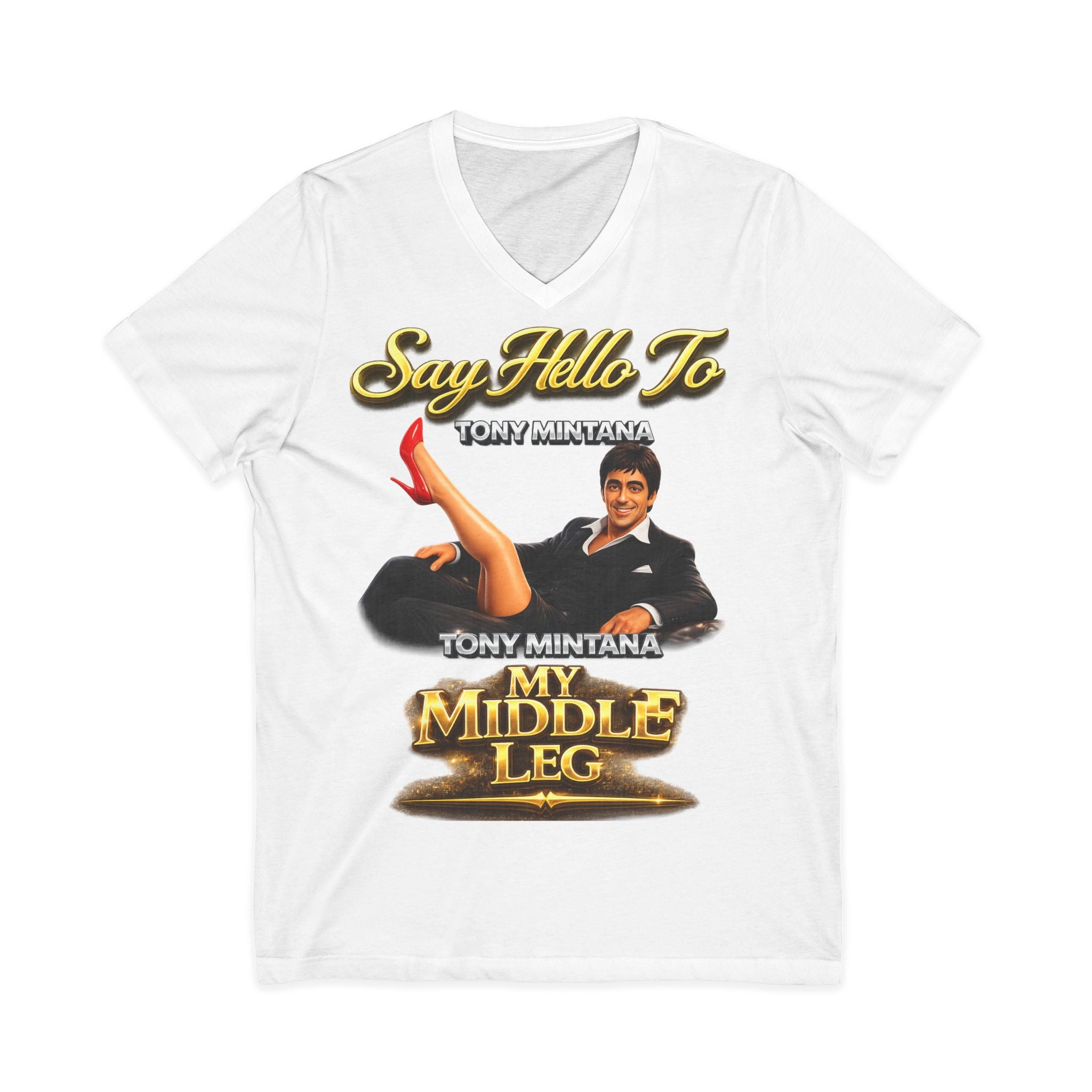 My Middle Leg V-Neck T‑Shirt — Say Hello To Tony Mintana Vintage Graphic Tee Printify