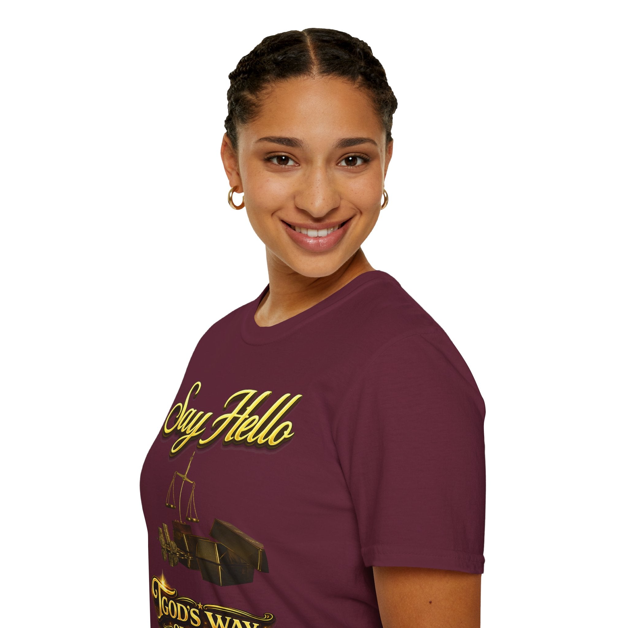 T-Shirt — "Say Hello" Money & Faith Graphic Tee (God's Way You Make Too Much Money) Printify