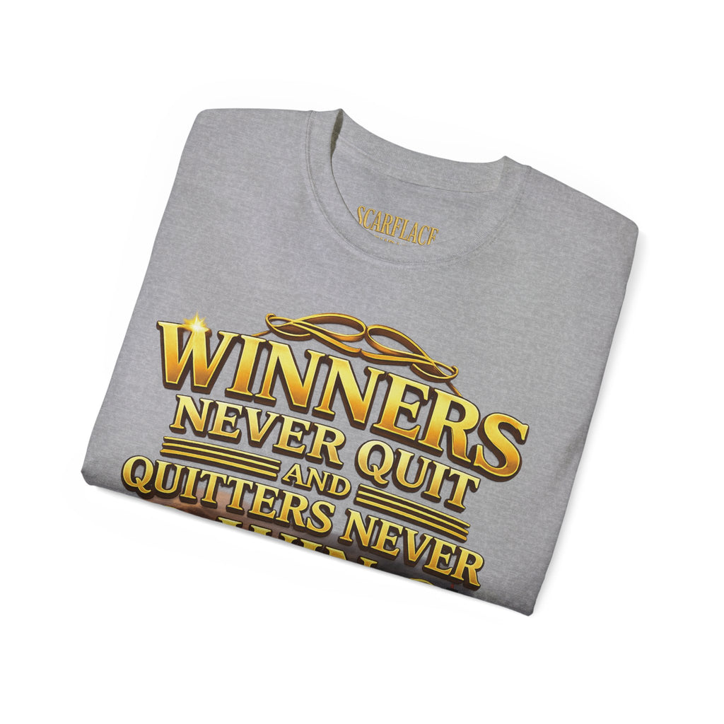 Winners Never Quit Inspirational Tee — Motivational Quote Shirt Printify