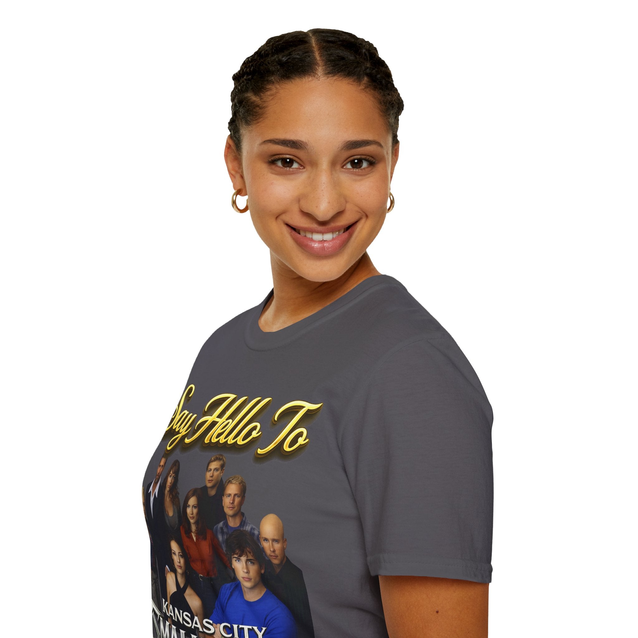 Smallville Cast T-Shirt – "Say Hello To" Kansas City Retro TV Logo Printify