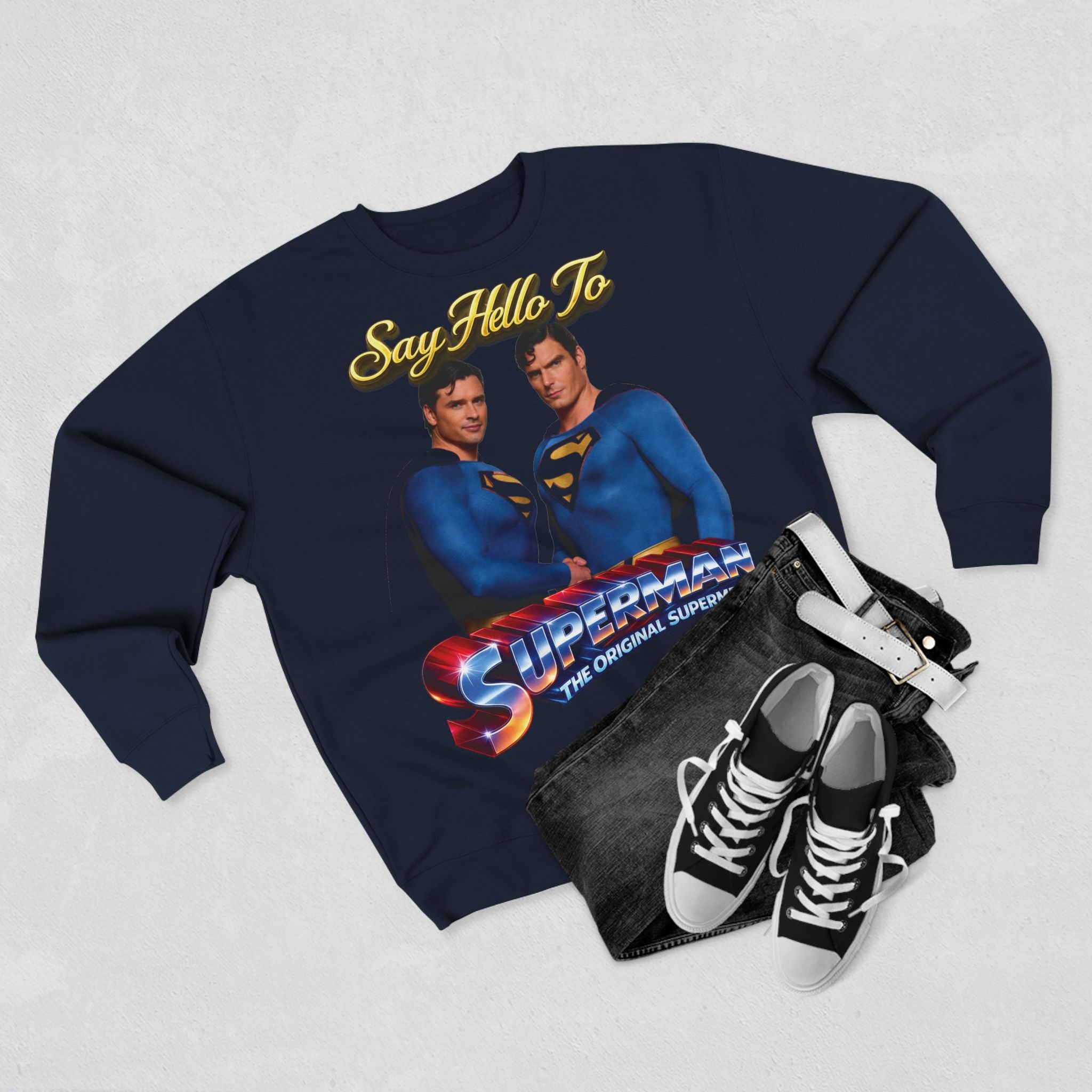 Superman Retro 'Say Hello To' Crewneck Sweatshirt Printify
