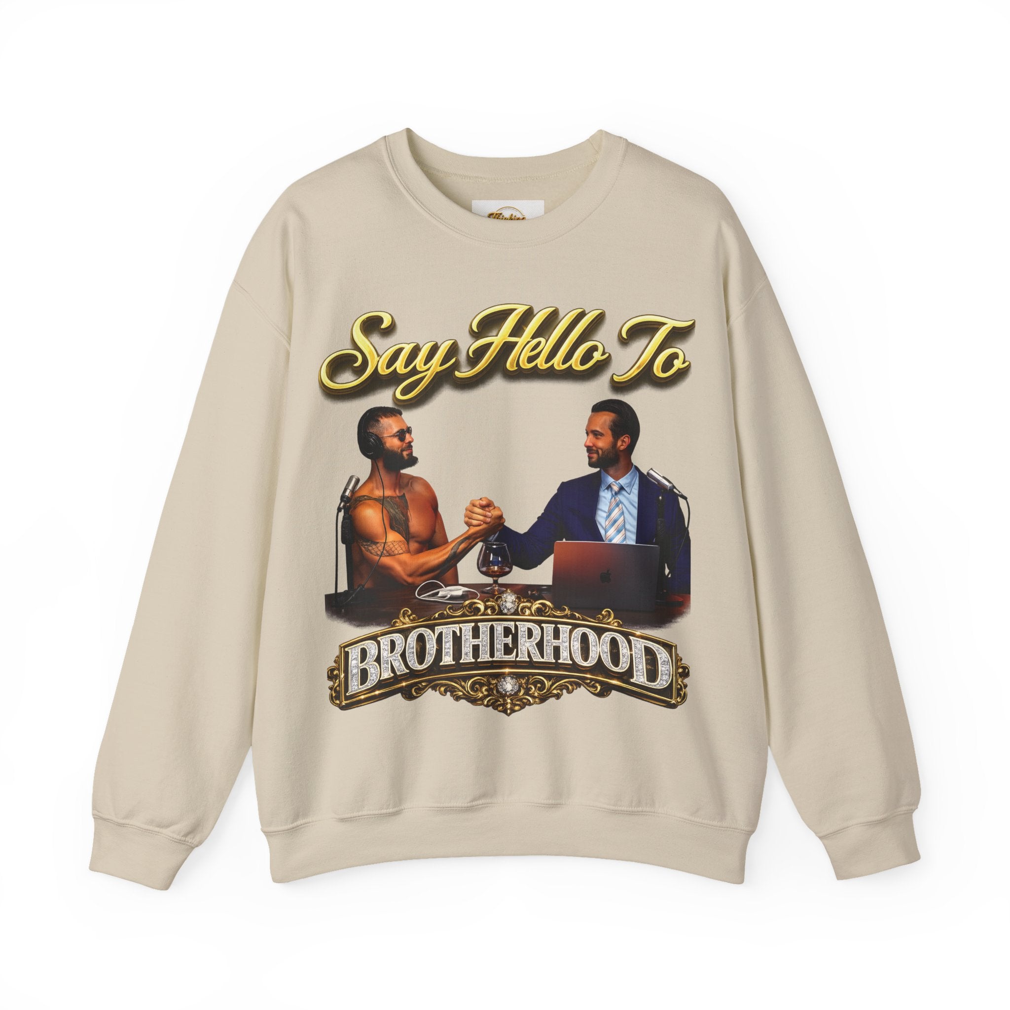 Crewneck Sweatshirt — 'Say Hello To Brotherhood' Graphic Pullover Printify
