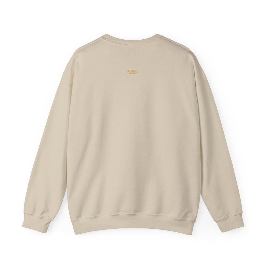 Crewneck Sweatshirt — 'Ok Mahn!' Gold Script Minimalist Streetwear Printify