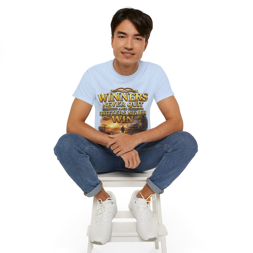 Winners Never Quit Inspirational Tee — Motivational Quote Shirt Printify