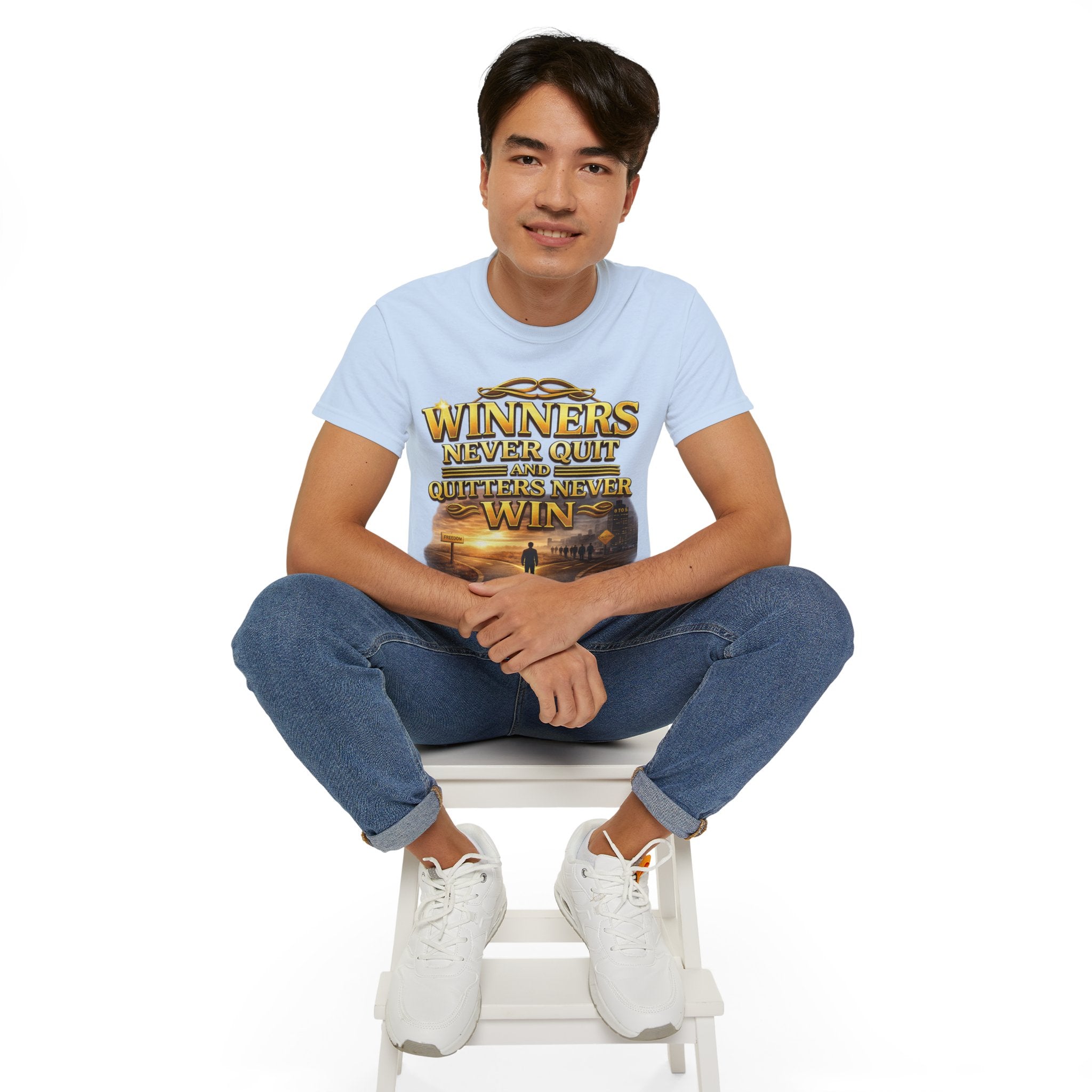 Winners Never Quit Inspirational Tee — Motivational Quote Shirt Printify