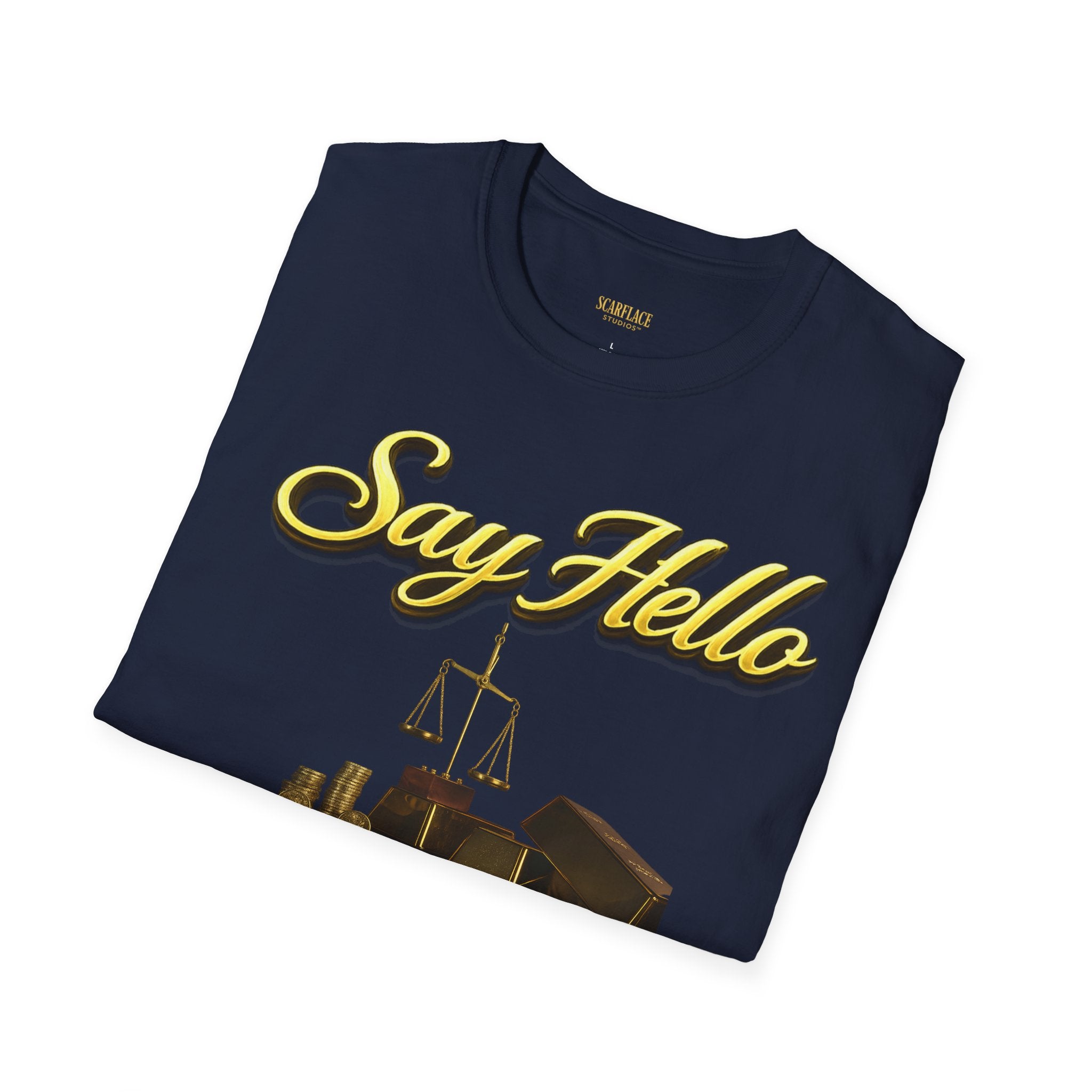 T-Shirt — "Say Hello" Money & Faith Graphic Tee (God's Way You Make Too Much Money) Printify