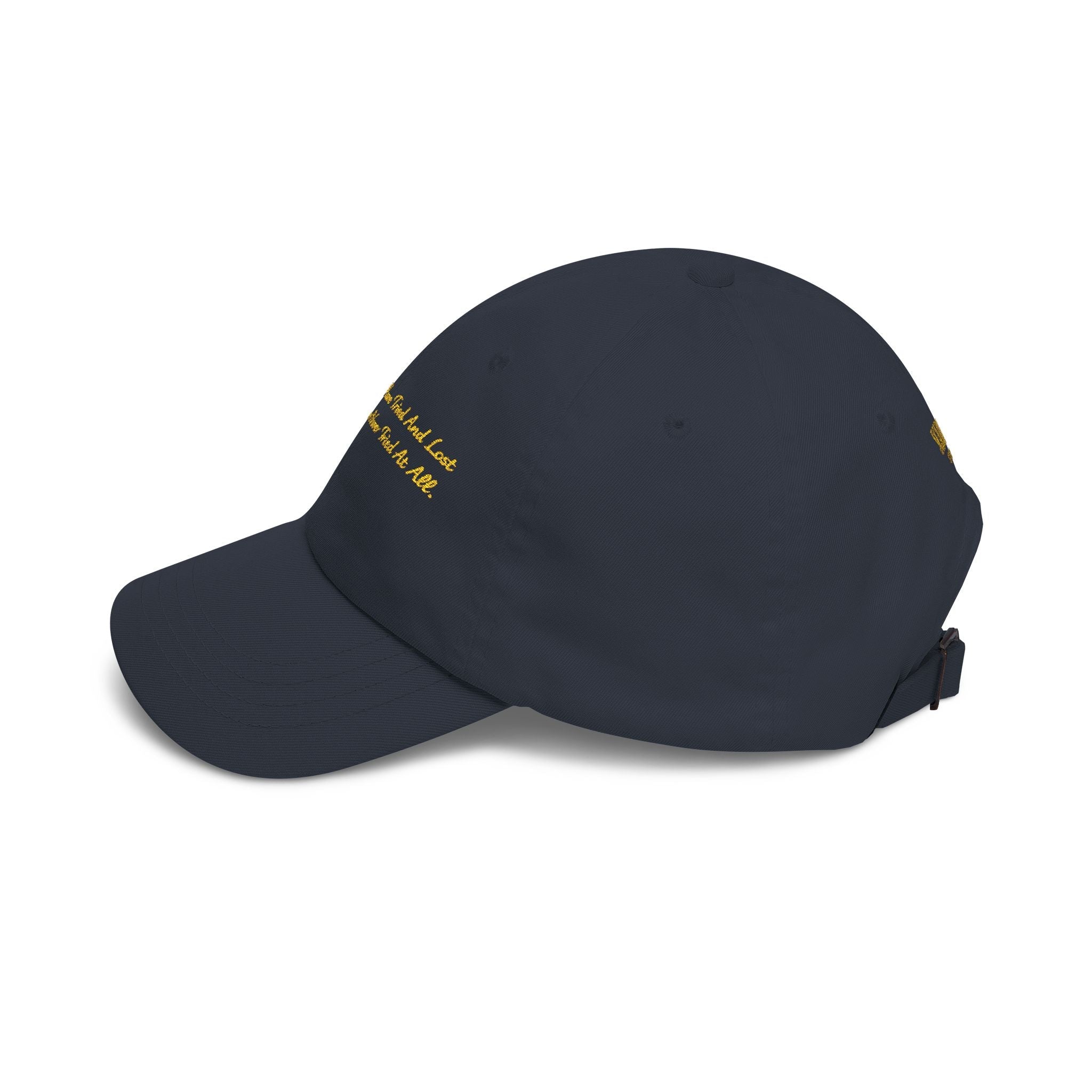 Gold Script "Dad" Cap — Minimal White Baseball Hat Printify