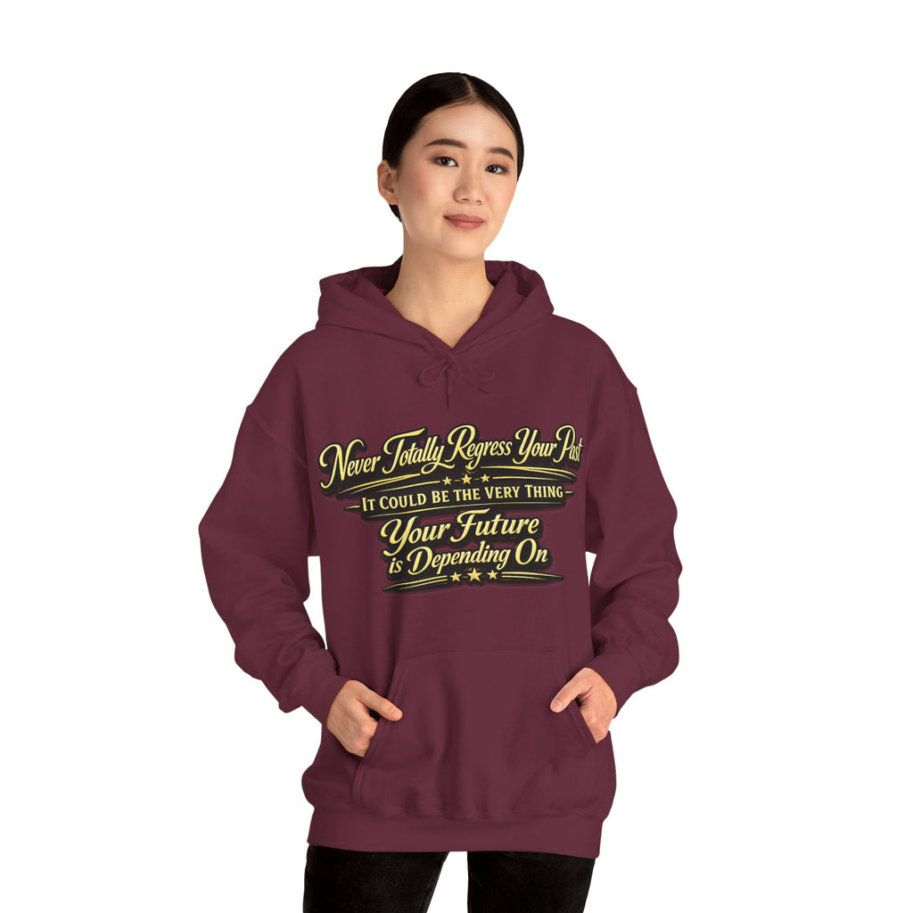 Inspirational Hoodie – “Never Letting Regret Your Past” Motivational City Night Sweatshirt Printify