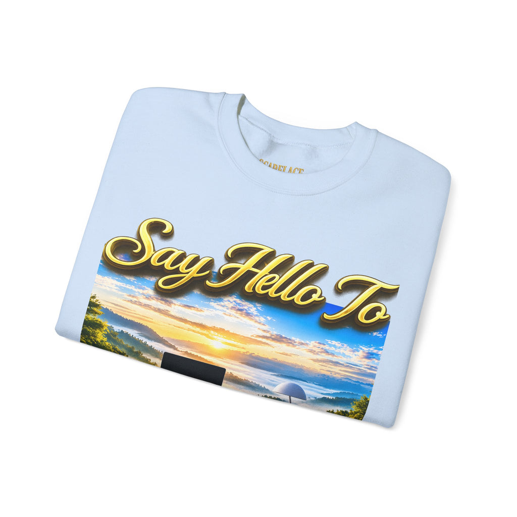 Working From Home Sweatshirt – "Say Hello To" Scenic Home Office Crewneck Printify