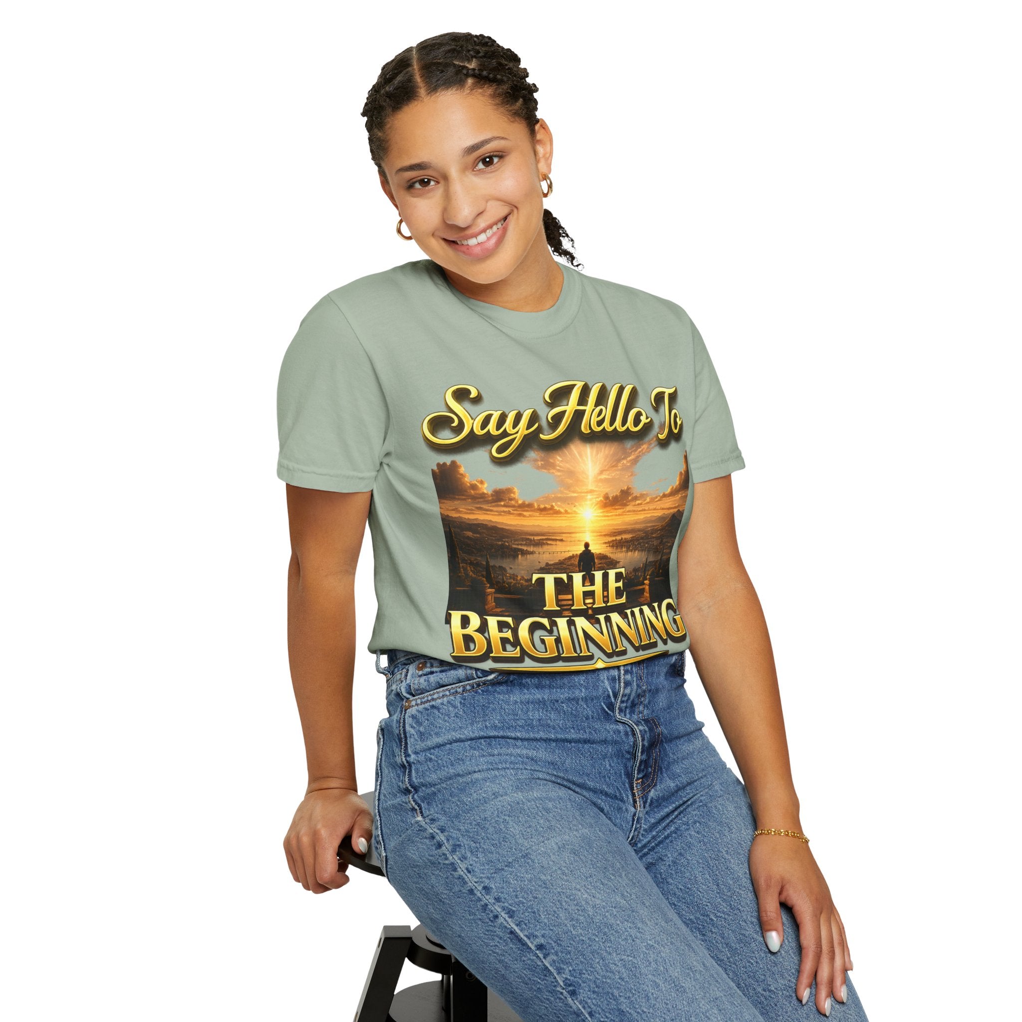 Inspirational 'Say Hello to The Beginning' Sunrise T-Shirt Printify