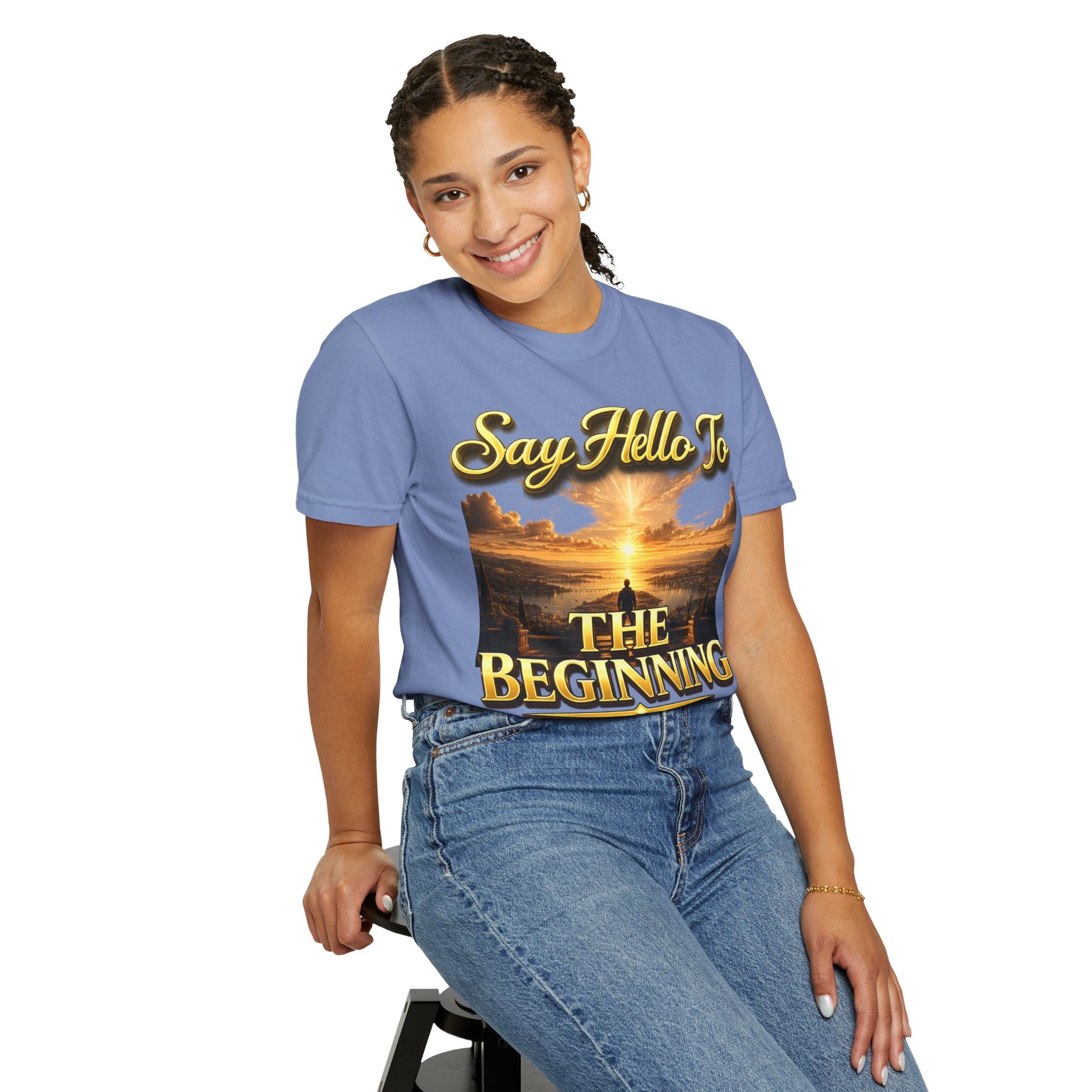 Inspirational 'Say Hello to The Beginning' Sunrise T-Shirt Printify